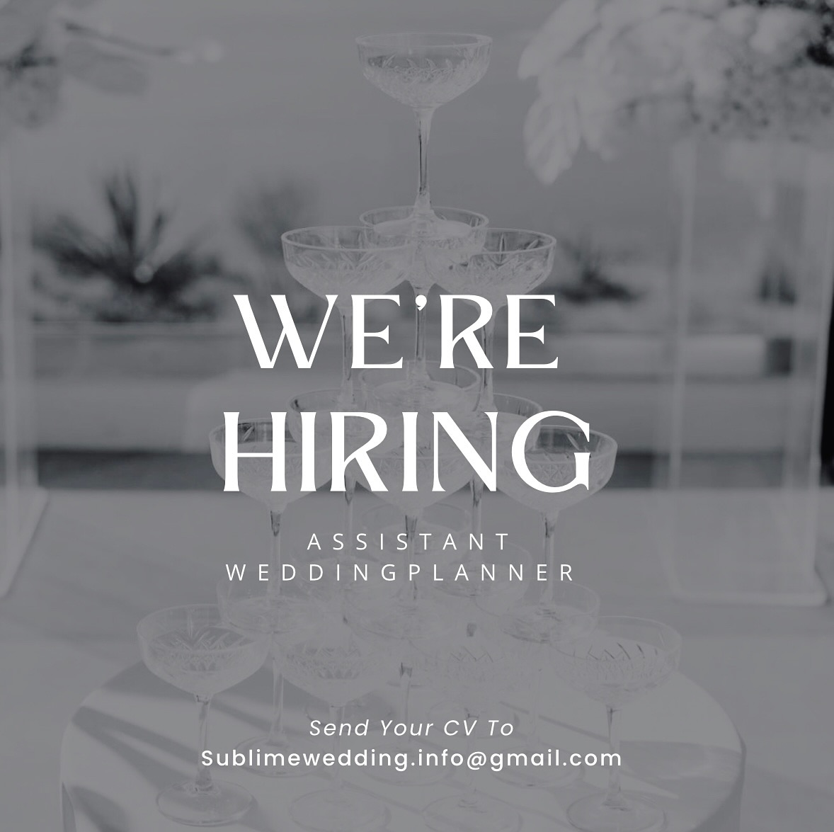 Happy news, we are looking to an enthusiastic person that would love to join the team, that is creative and love the wedding industry!
Some requirements:
- Santorini located
- fluent in English
- own transportation is a +
- organisation and time managements skills
If you feel that you can be the perfect fit don’t hesitate to send your CV at Sublimewedding.info@gmail.com
Start of season will be April till October.
Best wishes, Athina xxx