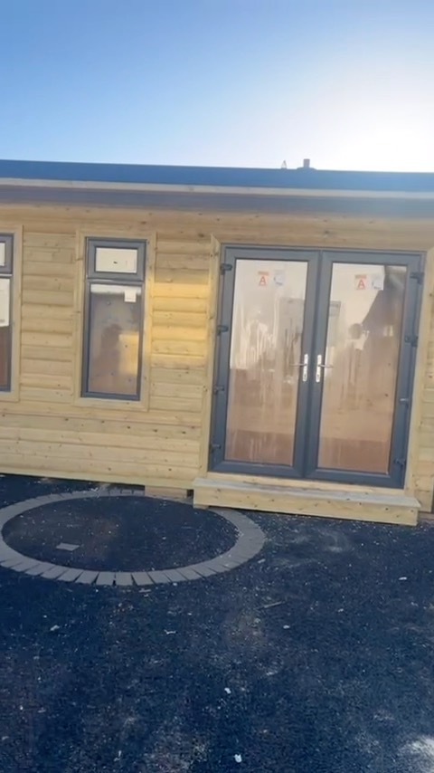 John showing last weeks 16x8 foot timber cabin , fully insulated throughout with first fix electrics and A rated double glaze PVC french door and 2 windows! Drop a message for more information #morantimbercabins