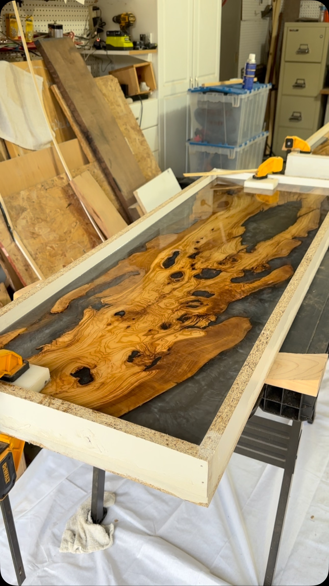 Live edge olive and epoxy resin - two benches to go with an 8 foot table.