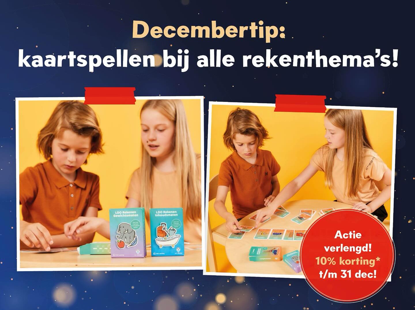 📢 Verlengd: 10% korting op onze rekenkaartspellen! 🎉
Juffen en meesters opgelet! Door jullie geweldige reacties hebben we besloten de kortingsactie te verlengen tot 31 december. 🎁
🧮 Maak rekenen leuk én leerzaam met onze kaartspellen. Of je nu werkt aan breuken, tijd of getalbegrip – kinderen leren spelenderwijs en hebben volop plezier!
⚠️ Let op: Onze populaire spellen Tafels 1 t/m 10 én Breuken, Procenten en Kommagetallen zijn uitverkocht! Maar wees er snel bij: andere kaartspellen zijn nog wél op voorraad
✅ 10% korting bij een minimale besteding van €50
✅ Geldig tot en met 31 december (zolang de voorraad strekt!)
👉 Bekijk en bestel vandaag nog: #linkinbio
Sluit het jaar feestelijk af met leren én spelen! 🎄
#Korting #SpelenderwijsLeren #rekenplezier
