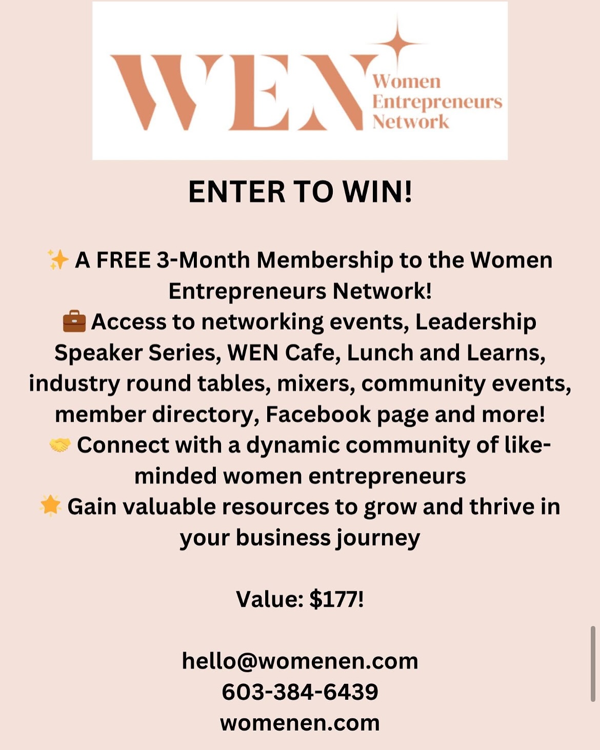 ‼️There are only 10 tickets left for the December 12th Women Entrepreneurs Network Holiday Mixer‼️
RSVP link in comments ‼️
———————————————————————
🎉 Don’t Miss the Amazing Raffles at the WEN Holiday Mixer!
Join us this Thursday for the Women Entrepreneurs’ Network (WEN) Holiday Mixer, and get ready to win BIG! 🏆✨
A big THANK YOU for the incredible prizes donated from amazing, local women entrepreneurs!
This is your chance to connect with inspiring women entrepreneurs, enjoy festive vibes, and walk away with some fantastic prizes!
📅 When: Thursday, December 12th!
📍 Where: 163 S River Rd Bedford, NH
🕒 Time: 6pm-8pm
✨ Don’t forget: Bring your business cards, holiday cheer, and your lucky charm for the raffles!
We can’t wait to celebrate with you and make this holiday season unforgettable! 🌟