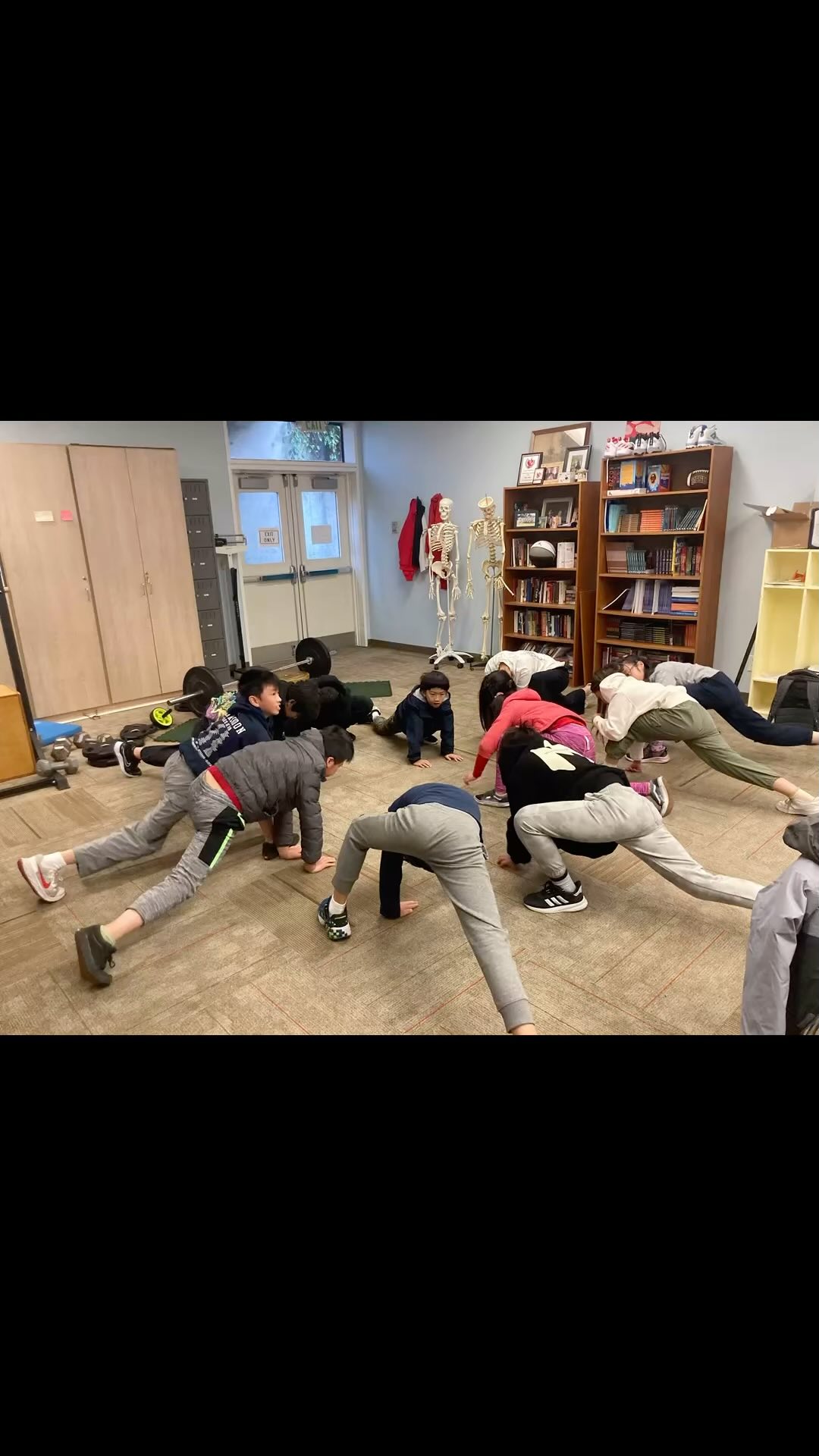 When the weather is cold and rainy, we do morning exercise inside. Increasing physical strength helps to increase mental strength too!