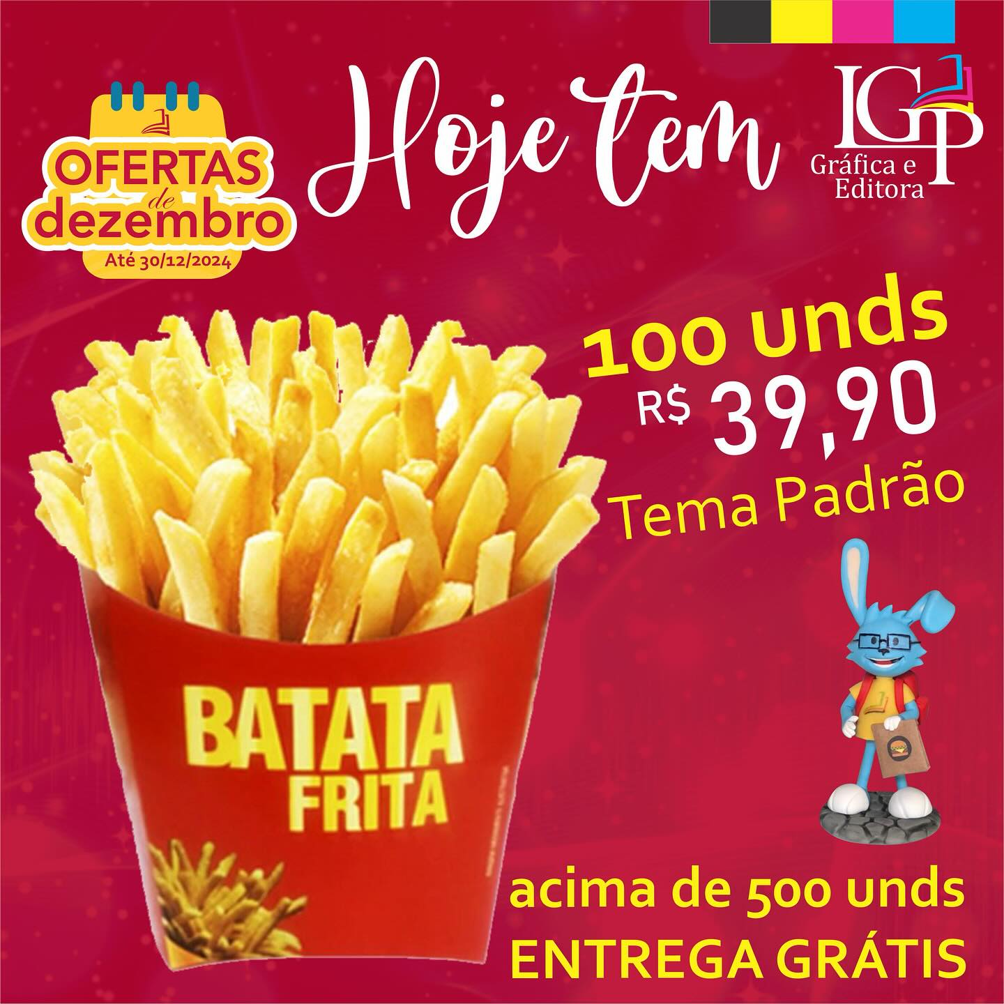 Ofertas de Dezembro!
Embalagem para Fritas 🍟 - TAM G - R$ 39,90 para 100 unds, temos diversas cores, entrega grátis acima de 500 unds para Recife e Região. #embalagemfritas #fritasrecife #embalagemdelivery #foodrecife #graficarecife