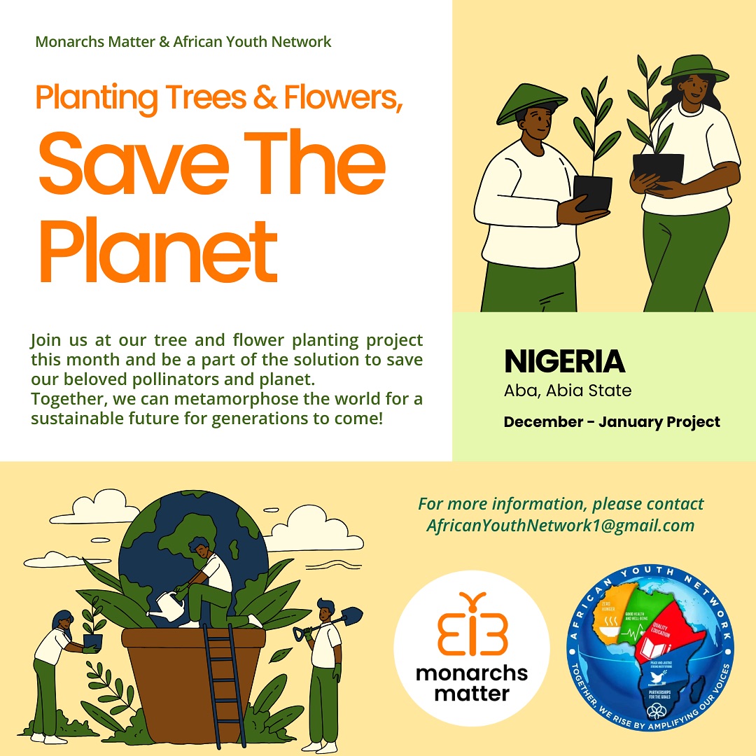 Sneak peak of what’s in the works 👀🌳🌼 !!
📧❔For more information our community planting event in the Aba, Abia State, Nigeria, contact Monarchs Matter chapter lead and @afri_canyouth24 President Amb. Emmanuel at AfricanYouthNetwork1@gmail.com
📧🙋🏻 To start your own initiative or Monarchs Matter chapter, visit MonarchsMatter.net/start-a-chapter or contact Cynthia at MonarchsMatter.net@gmail.com
#monarchsmatter #africanyouth #nativeplants #sustainablelandscaping #communitygardening #environmentalconservation #biodiversity #pollinators #nativewildlife #environmentalstewardship #youthactivism #climatechange