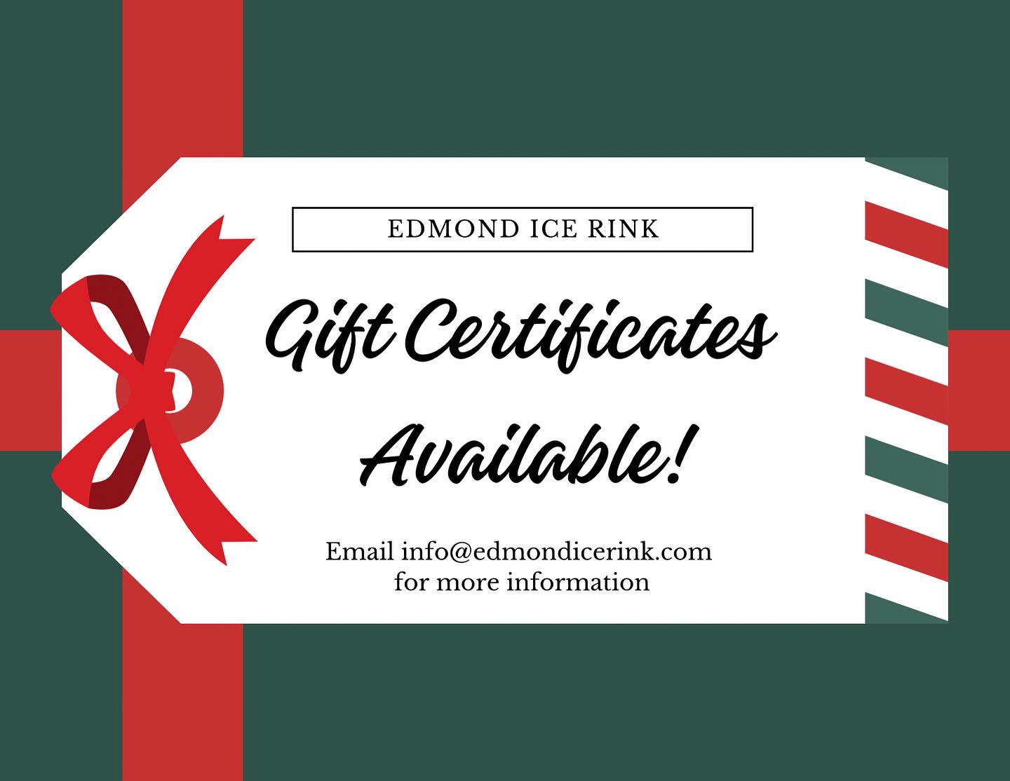 Running out of gift ideas!? Gift certificates to the Edmond Ice Rink are great for any family, friend, or co-worker! They also fit perfectly in a stocking!!