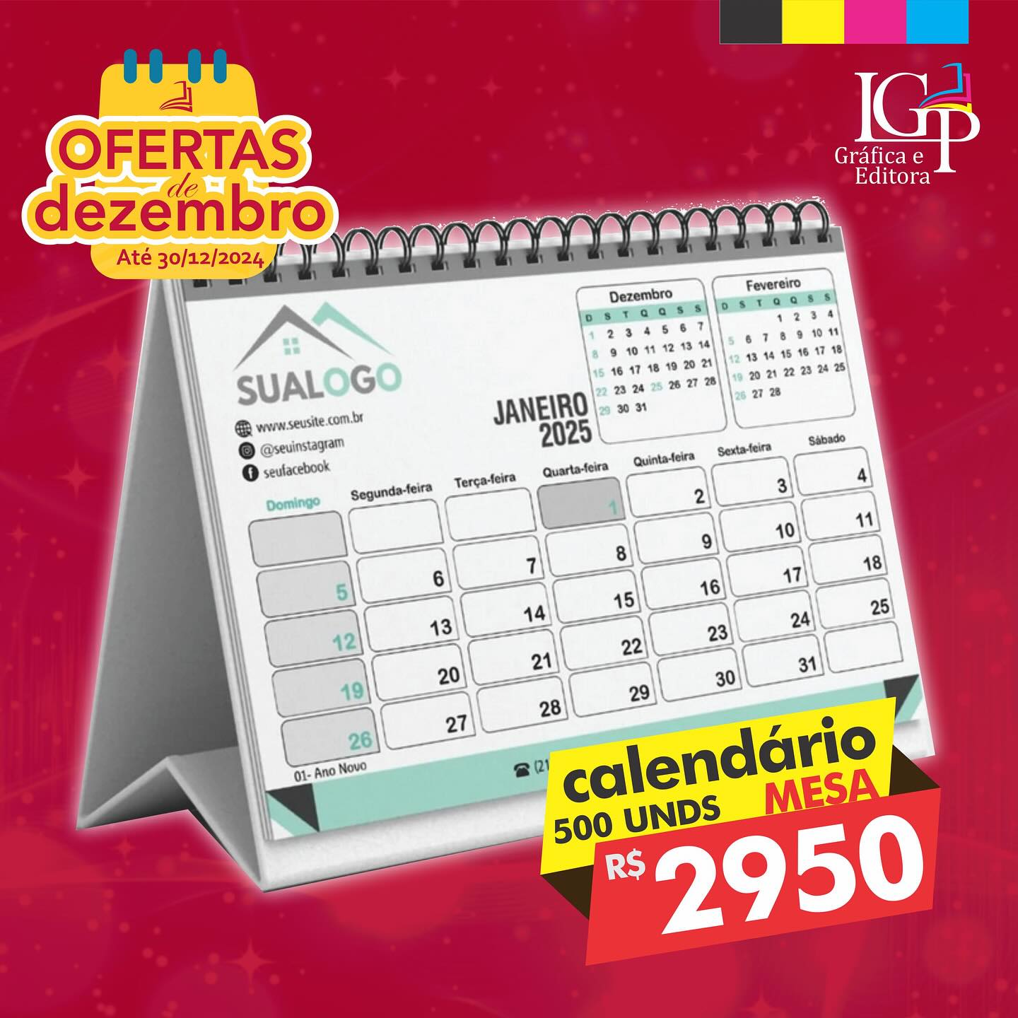 Ofertas de Dezembro!
Calendário de Mesa a partir de R$ 2950 para 500 unds.
#calendariomesa #calendariopersonalizado #brindespersonalizados #brinderecife #graficarecife