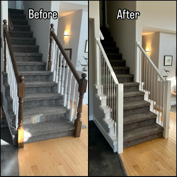 Another before and after where the old filleted rail didn’t match the theme of the rest of the house. We transformed the stair railing to more modern flush mount railing. 🤩
#interiorrailing #flushmountrailing #beforeandafter #throwbackthursday #gwrailings #chromespindles #paintedmaple #stairrenovation