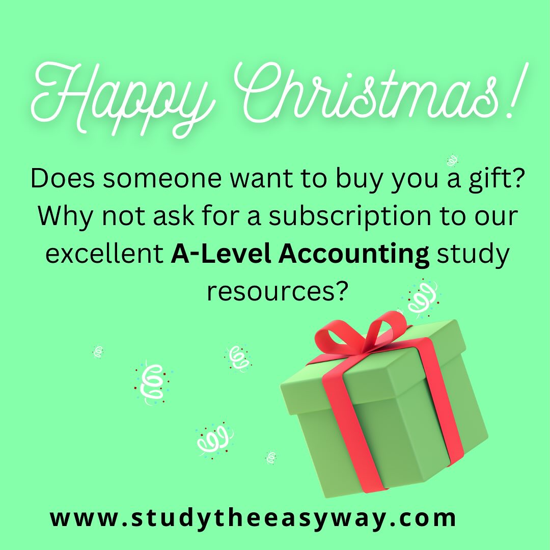 Maybe someone you know would be pleased to get you a “Study the easy way” subscription as a Christmas gift? You’ll be able to start the new year knowing that all the resources you need to achieve A-Level Accounting success are at your fingertips. Please visit our website www.studytheeasyway.com to find out more. Happy Christmas! 🎄🎁🎄
#alevelaccounting #aqaaccounting #alevels #alevels2025 #alevels2026 #alevelrevision