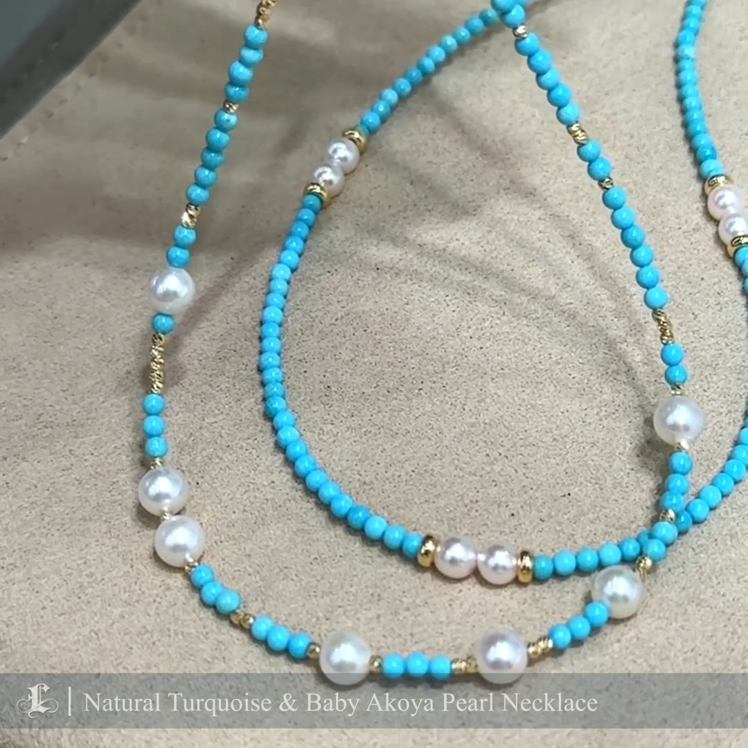 Celebrate the harmony of nature and elegance with this stunning necklace. This piece radiates sophistication and freshness, featuring untreated turquoise beads of vibrant hue paired with delicate Japanese Baby Akoya pearls. Accented with 18K yellow gold elements and a charming heart-shaped charm, the necklace combines natural beauty with fine craftsmanship. Lightweight and versatile, it’s perfect for adding a touch of refined style to casual or formal outfits. Experience the beauty of simplicity with this timeless design.
#akoyapearlnecklace
#akoyapearljewelry
#Turquoisenecklace
