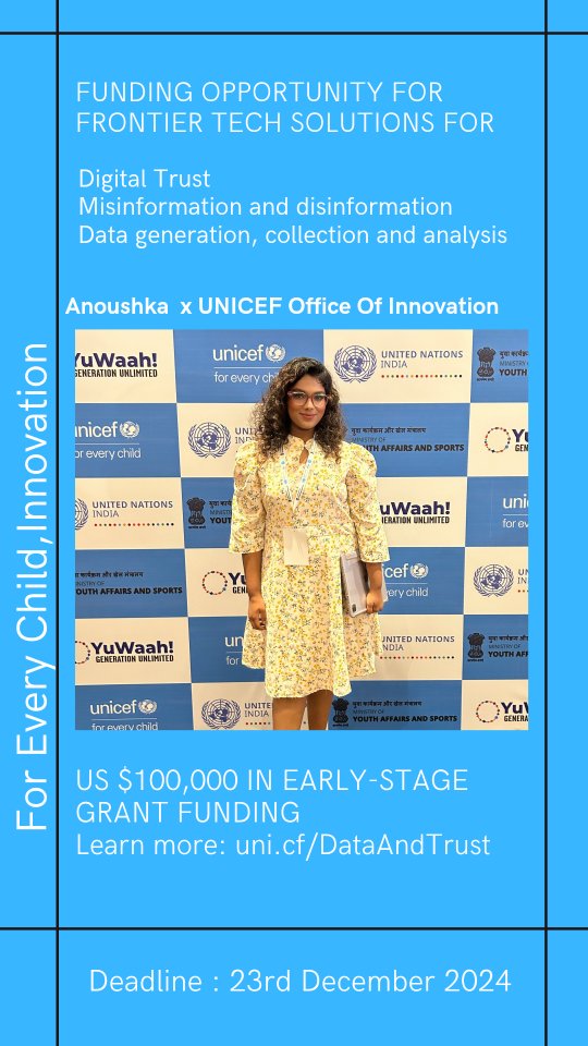 What if the digital world could truly be a safe and empowering space for children?
✨️I'm beyond excited to collaborate with @UNICEF Office Of Innovation to introduce a groundbreaking opportunity for young innovators and tech founders across emerging economies!
💪Together, we’re on a mission to find early-stage open source tech startups that:
🤖 Develop AI tools to detect and counter misinformation.
🎮 Create game-based interventions for social and behavioral change.
💡 Build innovative tech solutions that protect children online and foster a safer, smarter internet.
🚀 With up to $100K equity-free funding and a full year of technical support, the UNICEF Venture Fund is calling on visionaries working in AI, blockchain, and emerging tech to transform the digital landscape for the next generation.
🗓 Applications close 23rd December 2024—don’t miss this chance to innovate for impact!
🔗 Apply now! ,or Head to the link in my bio, stories, and this post. Let’s revolutionize the way young people interact with technology, together!
Links- uni.cf/DataAndTrust
#UNICEFVentureFund #anoushkasinha #InnovateForChange #TechForGood #SaferInternet