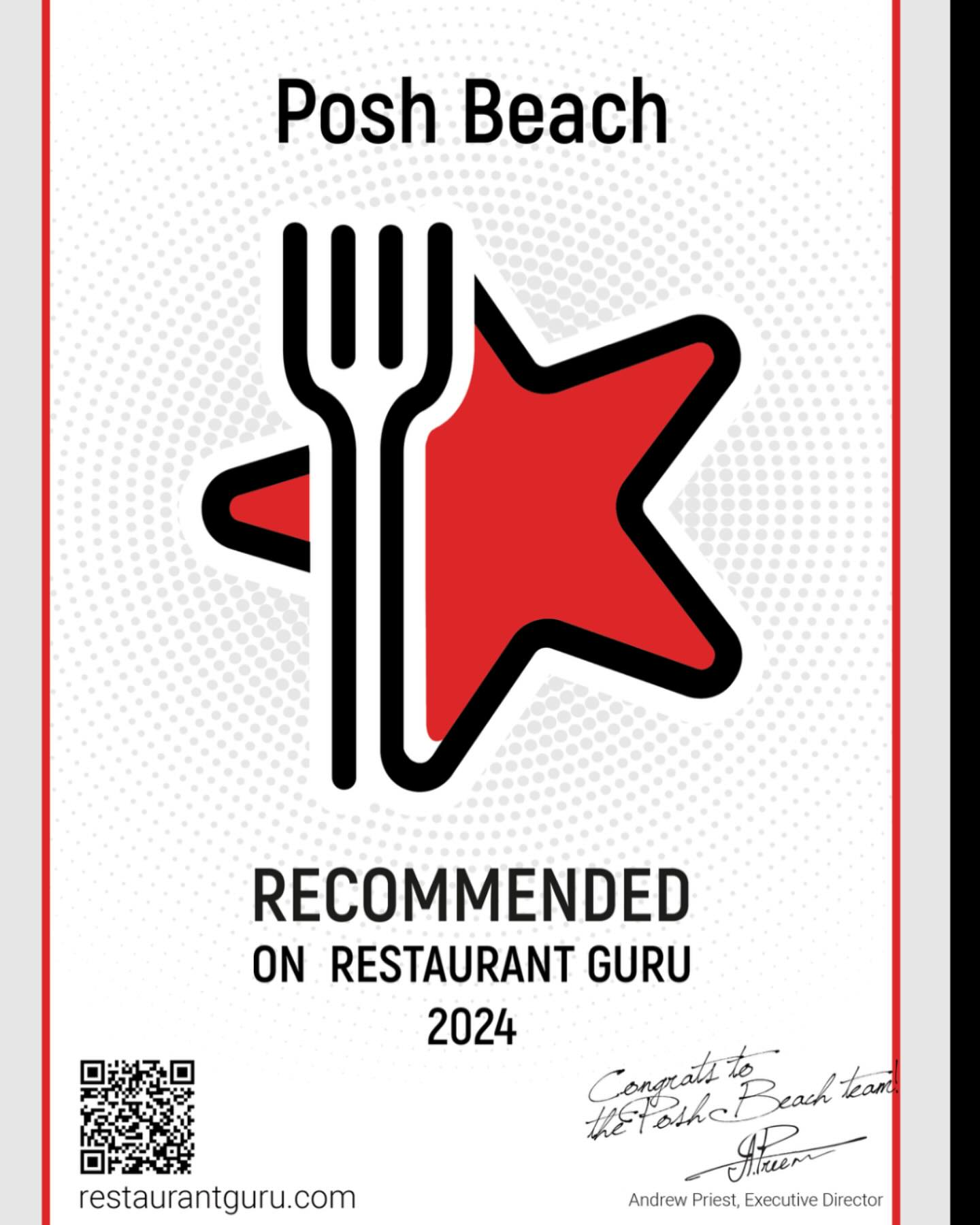 We’re pleased to have earned the Recommended Guru Award for 2024! We’d also like to give a sincere thank you to restaurant guru for this recognition. This prestigious recognition reflects our commitment to providing exceptional food, service, and customer satisfaction and a testimonial of our hard work.
Thank you.