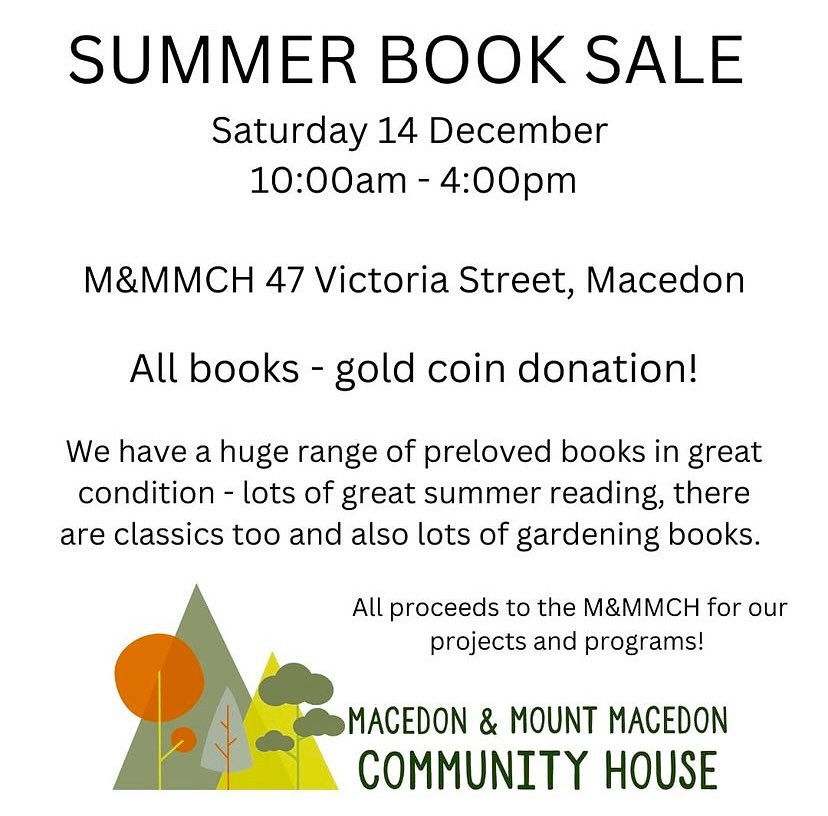 REMINDER⊠the book sale is happening this Saturday 14 December. Happy for books to go to new homes for a gold coin donation (or by card!!) Perfect time to pick up your summer reading!