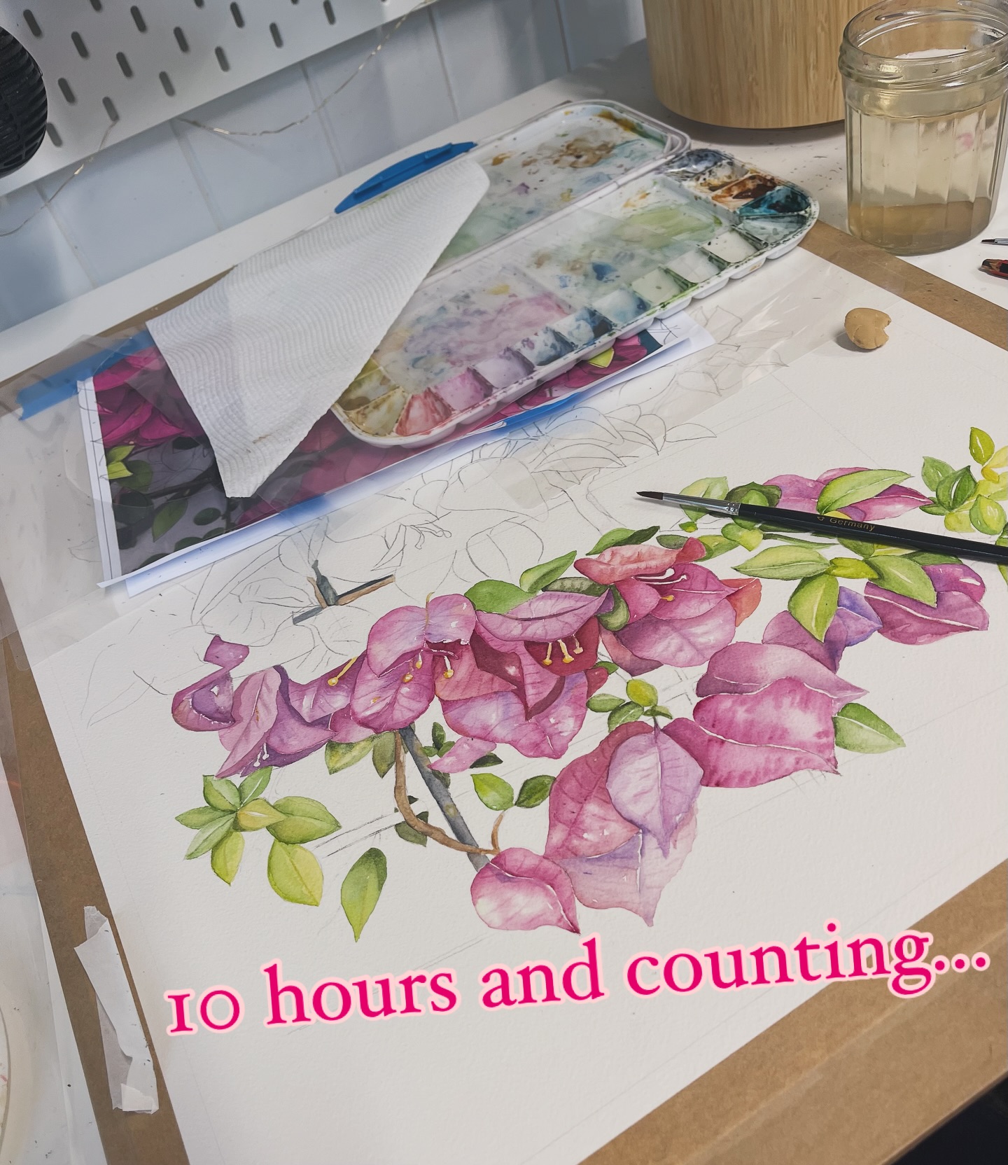 Labour of love ☺️ A3 watercolour on Arches 300gsm paper.
#watercolourpainting #watercolours #watercolors #bougainvillea #bougainvilleapainting #pink #rainyday #brisbaneartist #brisbaneart