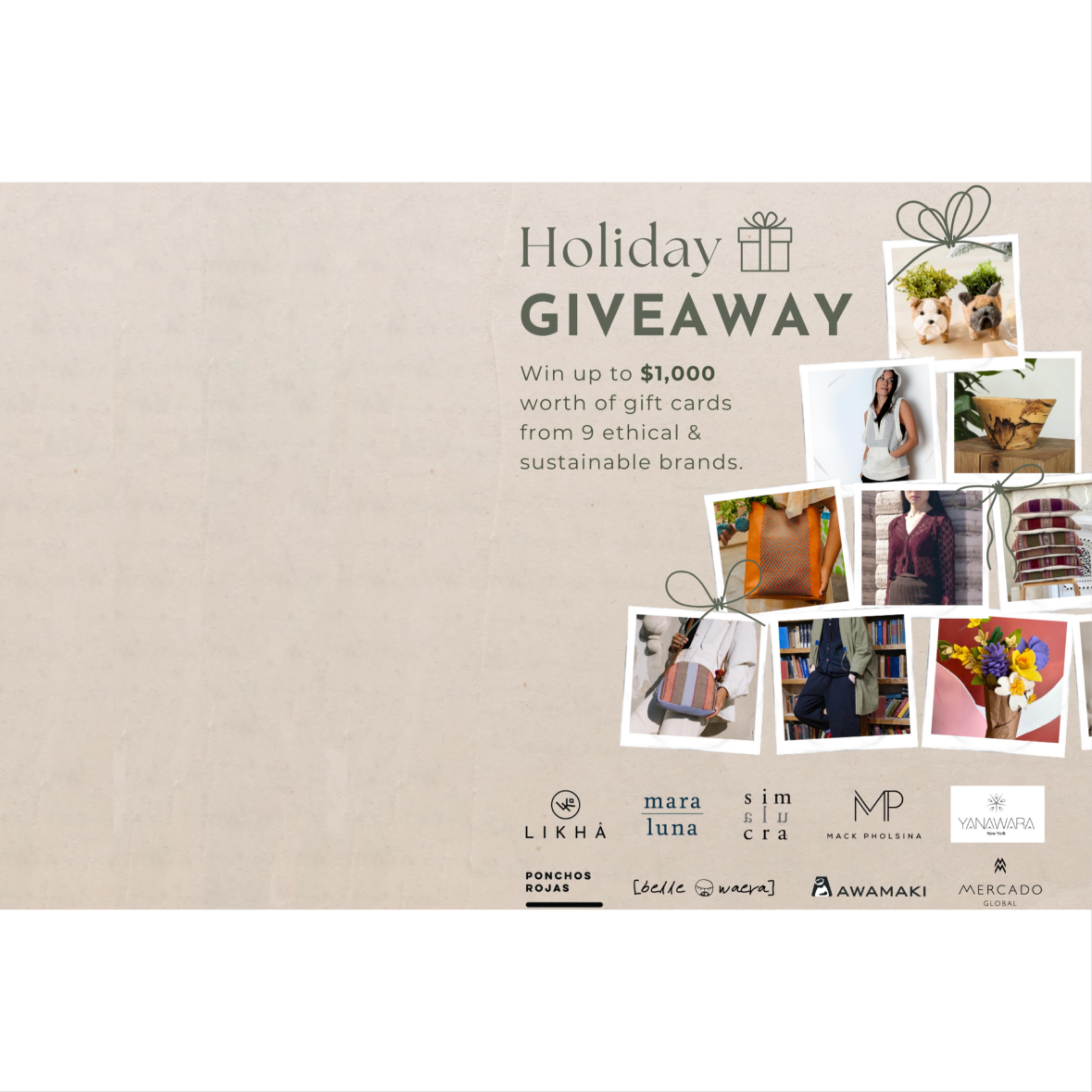 ✨ Holiday Giveaway Alert! ✨ We’re thrilled to bring you a collaboration of 9 incredible ethical and sustainable brands for the ultimate holiday giveaway! One lucky winner will receive $1000 worth of gift cards to celebrate this season of giving! 🎁
How to Enter:
1. Follow all participating brands:
@shop.likha
@mercadoglobal
@simulacra.nyc
@yanawaranyc
@awamakiperu
@shopmaraluna
@bellewaera
@ponchosrojas
@mackpholsina
2. Like this post
3. Tag as many friends in the comment section (1 tag = 1 entry)
4. Share on your stories for an extra entry!
The giveaway ends December 22 at 11:59 PM ET. Winner will be announced on December 23. Good luck and happy holidays! 🤞🎉
#EthicalBrands #SustainableLiving #HolidayGiveaway #GiveawayTime #WinBig #SupportSmallBusinesses #HolidaySeason #EthicalFashion #SustainableGifts #GiftCards