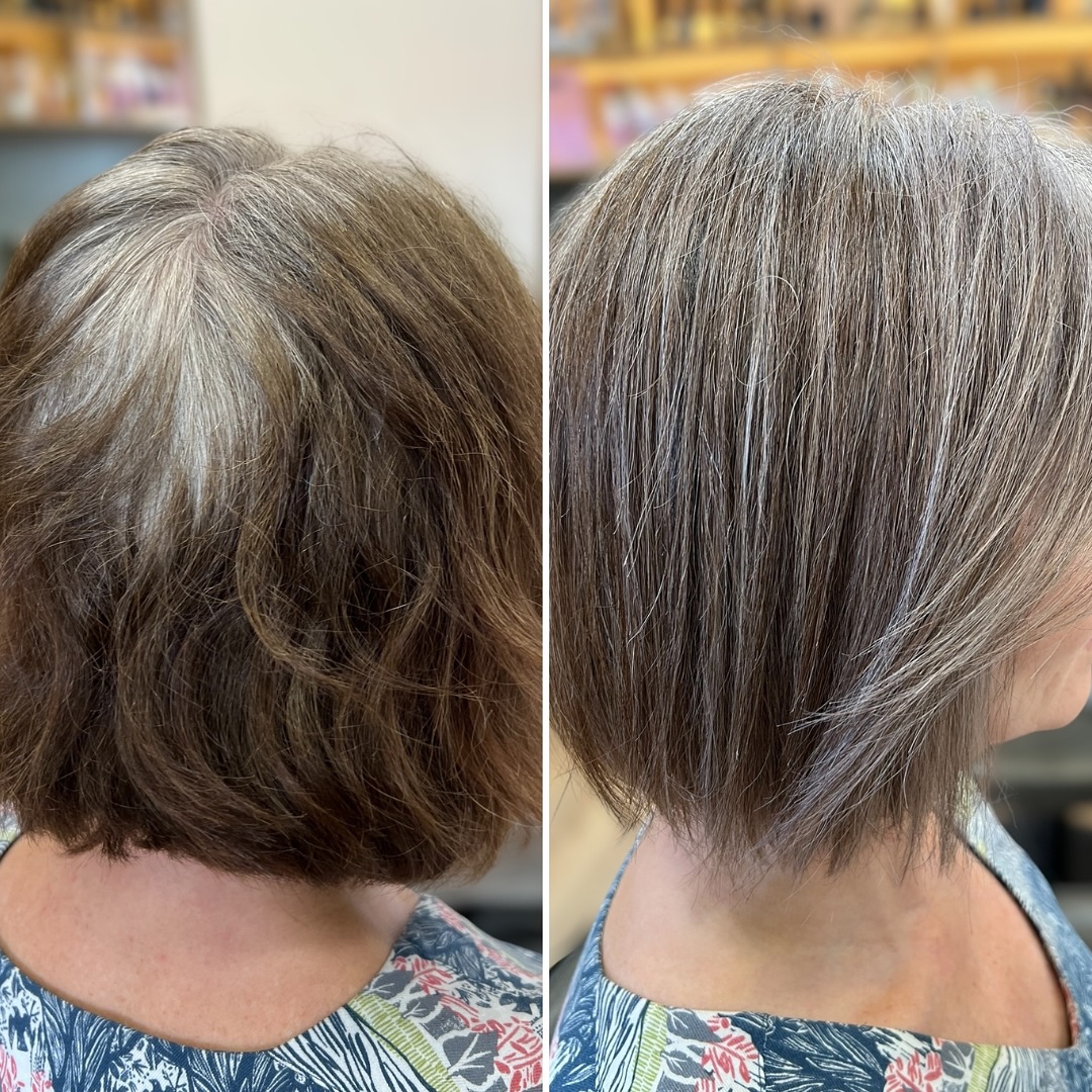 Embarking on a colour blending transition is an incredibly rewarding journey. As someone who holds high standards for my work, I often find myself striving for perfection. But with, reflection, and a little self-compassion, I really see and appreciate the beauty in the results I’ve achieved. Looking back at the images I’ve captured of my work, it’s clear that the transformations are truly stunning.
For many women, a successful blend can be achieved within two visits. However, I always recommend scheduling three sessions, as every head of hair presents a unique experience. If I had to pinpoint the biggest factor that distinguishes one challenge from another, it would be the condition of the hair. While there are several elements that influence the time frame for a complete color transition, hair condition consistently stands at the top of the list.
With that in mind, if you’re considering starting a colour transition, the first step is to focus on improving the health of your hair. This may mean putting away the hair straighteners, completely avoiding hair coloring, adopting proper cleansing techniques (check out my tutorial on correct cleansing), and allowing your hair to air dry as much as possible. These practices create a strong foundation for a successful transition.
If you’d like to learn more about grey hair transitions, I invite you to explore my library of blogs, which you can access through my website. The next step in your journey is a consultation, where we can map out your personalized colour plan in detail. This step ensures you’re fully informed and supported throughout your transition process.
Natalie Varrasso.