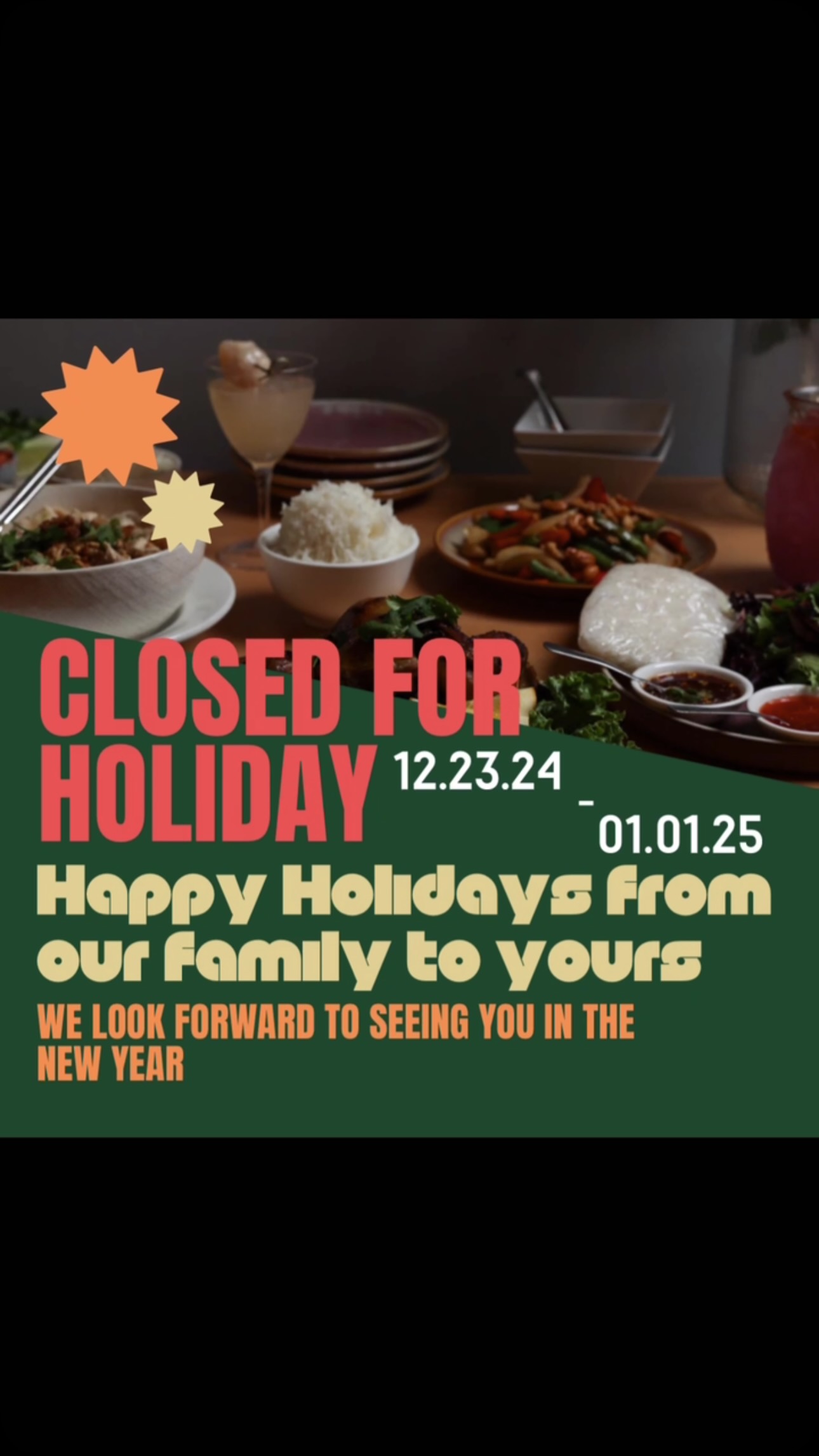 Only a couple more days to dine with us this year!
But do not worry we won’t be gone for long 😉
Fremont, we have loved sharing our family’s food with you for almost 24 years! If you can’t make it in before Sunday, we will see you in 2025 🎊