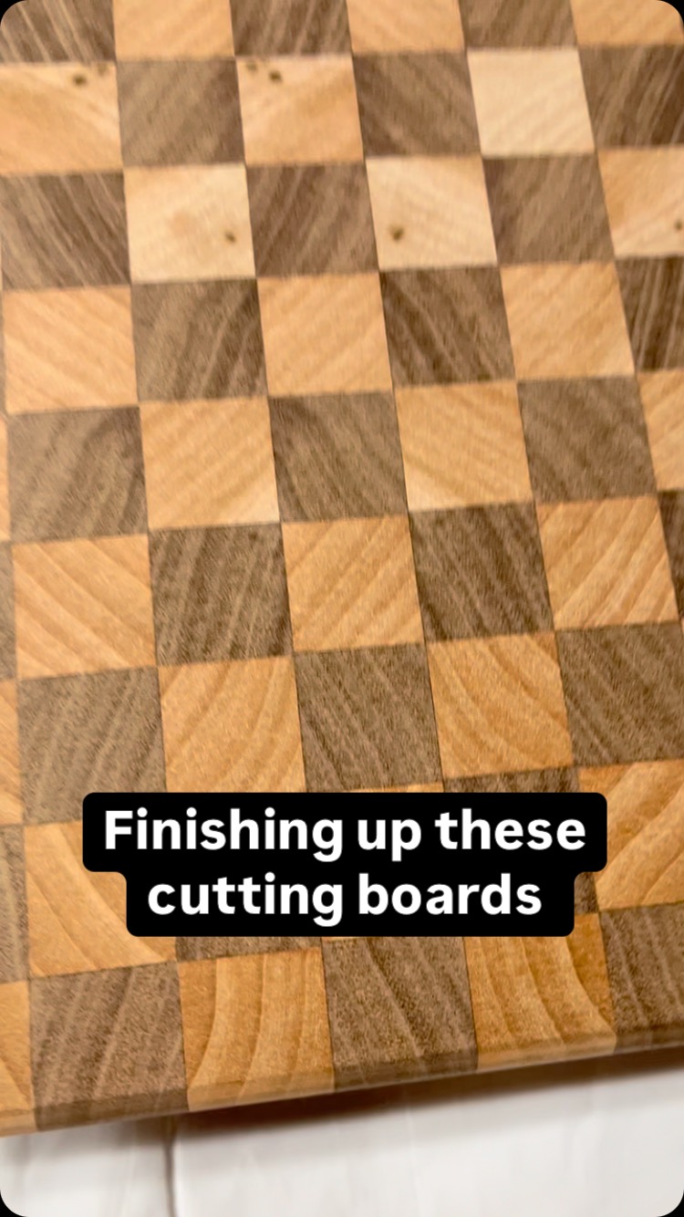 We’re working hard to finish up the last of our Christmas jobs. These are one of kind end grain cutting boards made from cherry and walnut. Tomorrow we’ll buff them with board butter and they’ll be ready for a new home. #woodworking #endgraincuttingboards #christmaspresents