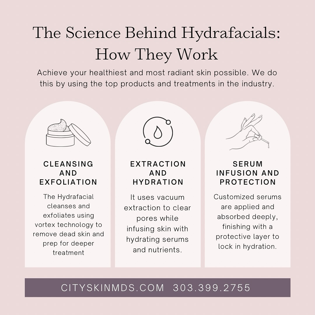 Glow like never before with a HydraFacial! ✨ Our 3-step treatment cleanses, exfoliates, hydrates, and protects your skin for a radiant and healthy complexion. Ready to see your best skin yet? Contact us today!
📍 Book now at cityskinmds.com or call 303.399.2755
#HydraFacial #GlowingSkin #SkincareRoutine #HealthySkin #SkinHydration #ClearSkin #SkinGoals #FacialTreatment #Exfoliation #SkinCareTips #BeautyTreatment #SerumInfusion #HydratedSkin #PoreCare #RadiantSkin