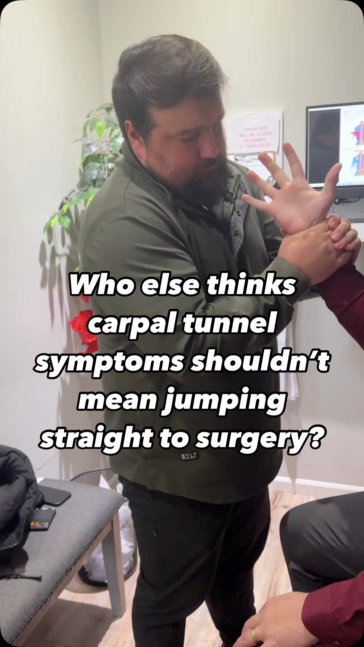 Think surgery is your only option for carpal tunnel relief? Think again. 👋✨
Carpal tunnel symptoms like wrist pain, numbness, and tingling can feel debilitating—but surgery doesn’t have to be the first step. At Chase Life, we take a natural approach by addressing the root cause of your discomfort through precise and gentle wrist adjustments.
Wrist adjustments help restore mobility, reduce inflammation, and improve nerve function—without invasive procedures or downtime. Whether you’re typing away at a desk, lifting your little ones, or trying to enjoy your favorite hobbies, we’re here to help you move through life pain-free.
💬 DM us to schedule your consultation today or comment “RELIEF” for more info on how we can help you chase health, not symptoms.