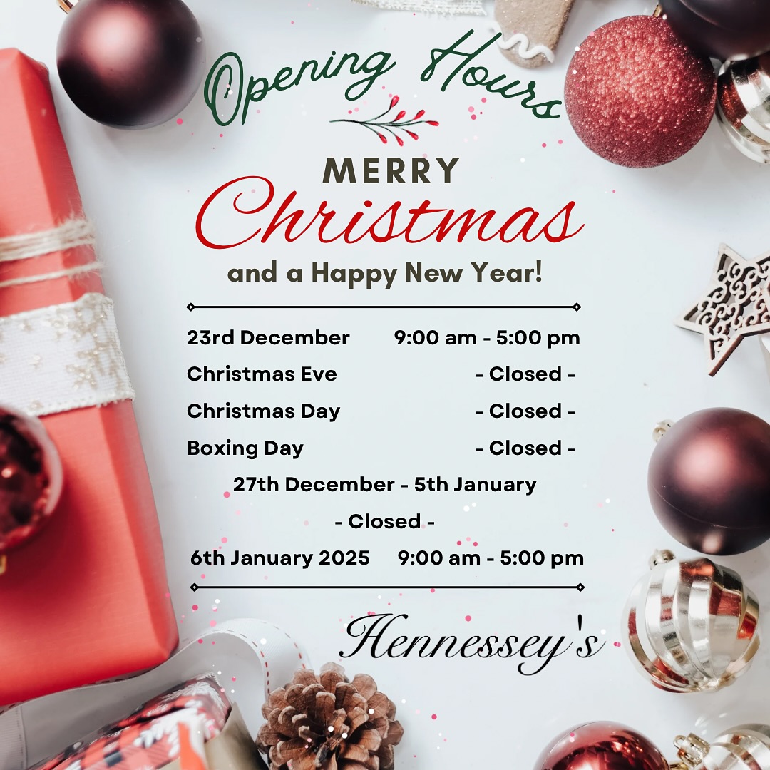 Wishing a Merry Christmas and a Happy New Year to all of our customers. We will be open until the 23rd December and then will re-open on the 6th January 2025.
A reminder to all customers with meat orders that they should all be collected by tomorrow afternoon.
Thank you from the team at Hennessey’s
.
Pop in and check out what we have to offer.
Monday - Saturday: 9am - 5pm
Sunday: 10am - 2pm
.
#supportlocal #coffeeshop #coffee #butterworth #tea #coffee #suffolkbutcher #butchers #butchery
#beef #lamb #chicken #pork #freerange #steak
#highwelfare #wine #finefoods #farmshop #wine
#gifts #shoplocal #christmas #winter
#holidays #festive