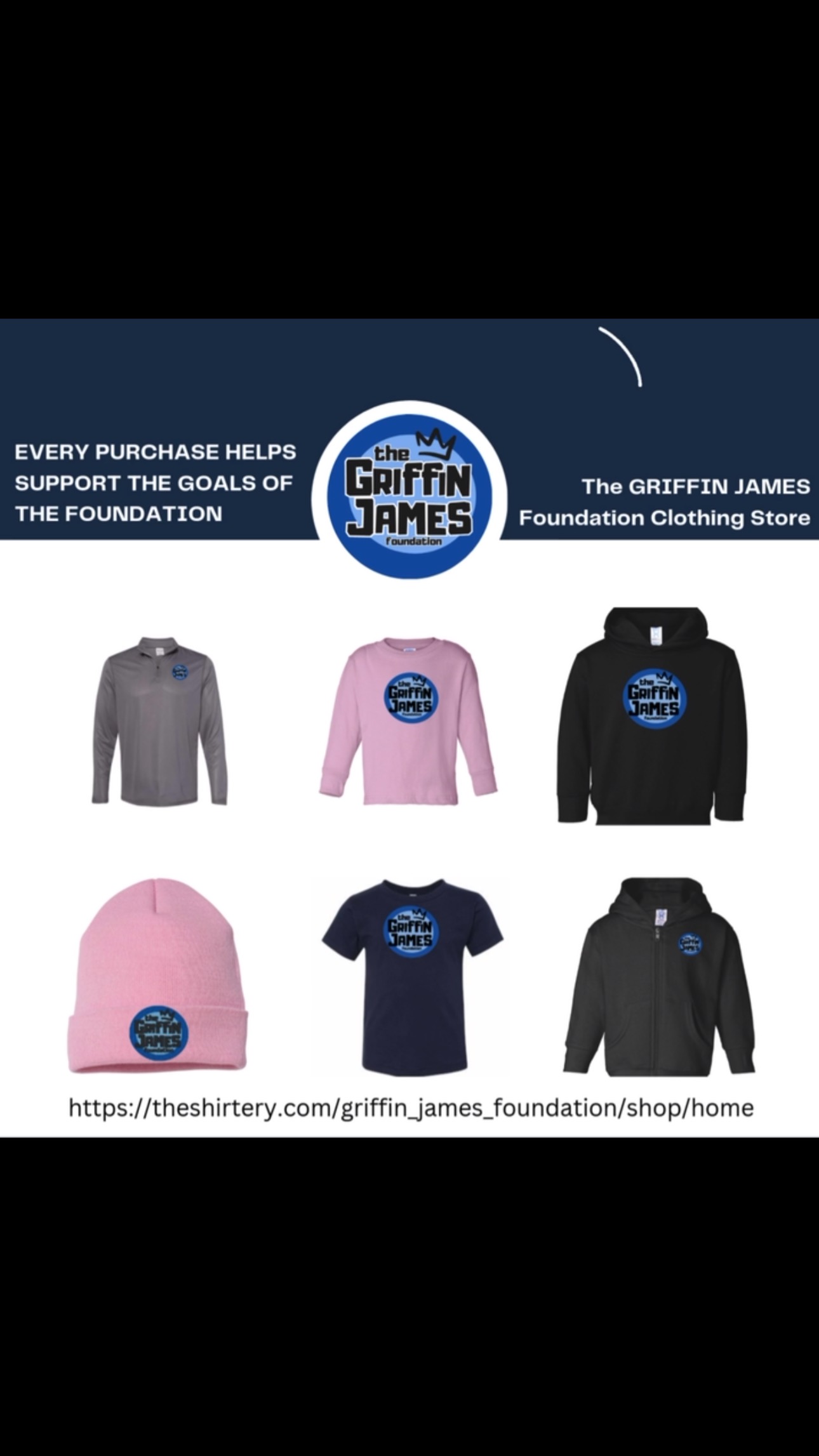 Our online clothing store is officially live! Check it out! 10% of all purchases go towards helping the foundation accomplish their goals to help those that need it! https://theshirtery.com/griffin_james_foundation/shop/home