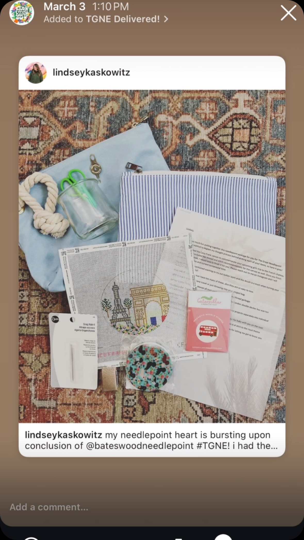 Join us, won’t you?
This is just a small taste of some of The Great Needlepoint Exchange packages that were received last year and I know we all can’t wait to see what is in store for this year.
Registration at bateswoodneedlepoint.com is January 5 - January 18. Be sure to turn on notifications to be dialed in for all the details!