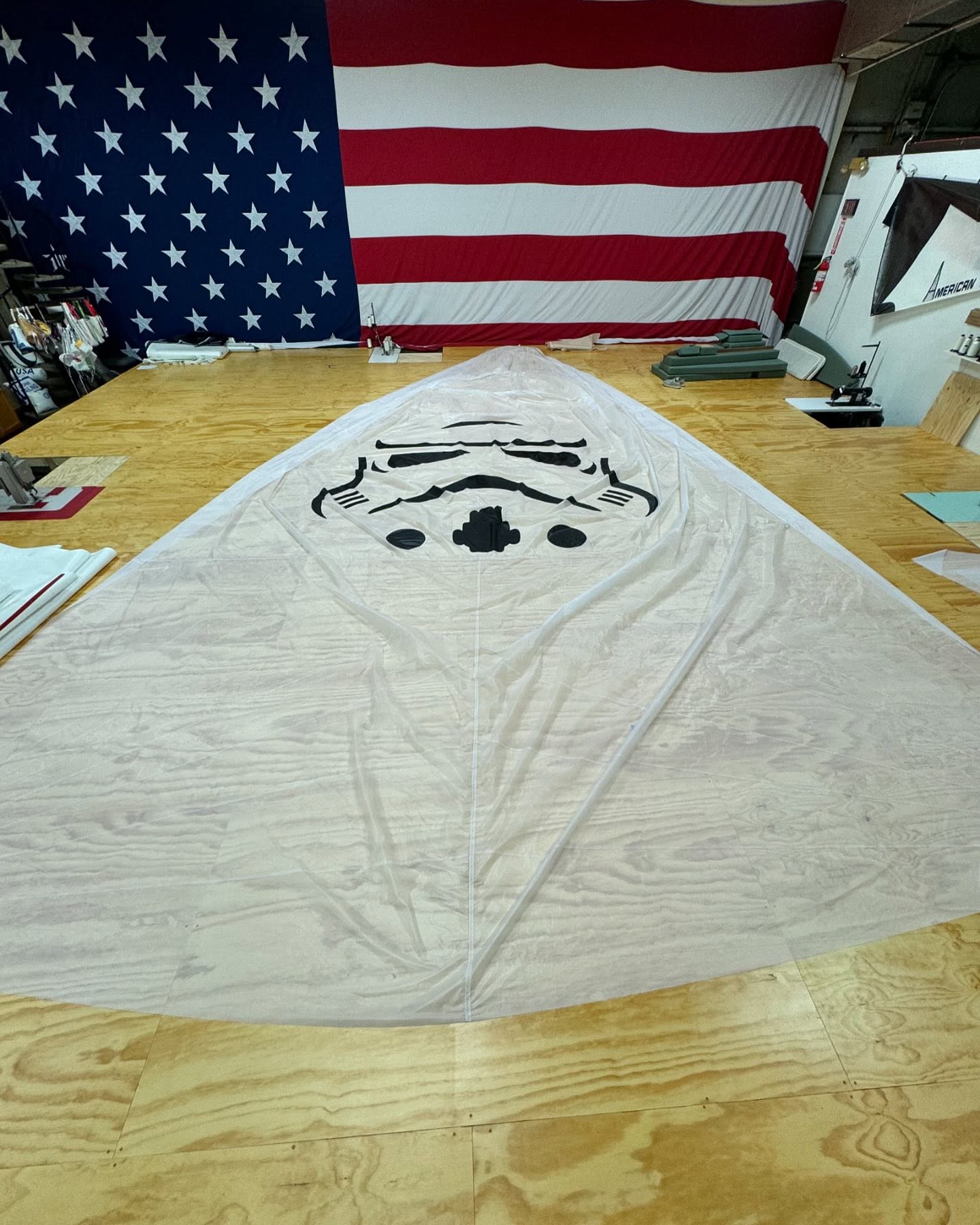 F24 Masthead A1.5
This full racing spin challenged us with a large, multi piece inlay of a stormtrooper helmet. Using Airx ripstop made it a breeze, and makes it hold up in a breeze, thanks to no sew seam construction.
AirX 500N .37oz
PHRF max design
2:1 dyneema luffline
Custom graphic inlay
Racing launch bag
#sailmaker #sailing #sail #sails #saillife #sailinstagram #sailboat #racingsails #yachting #yachtracing #vela