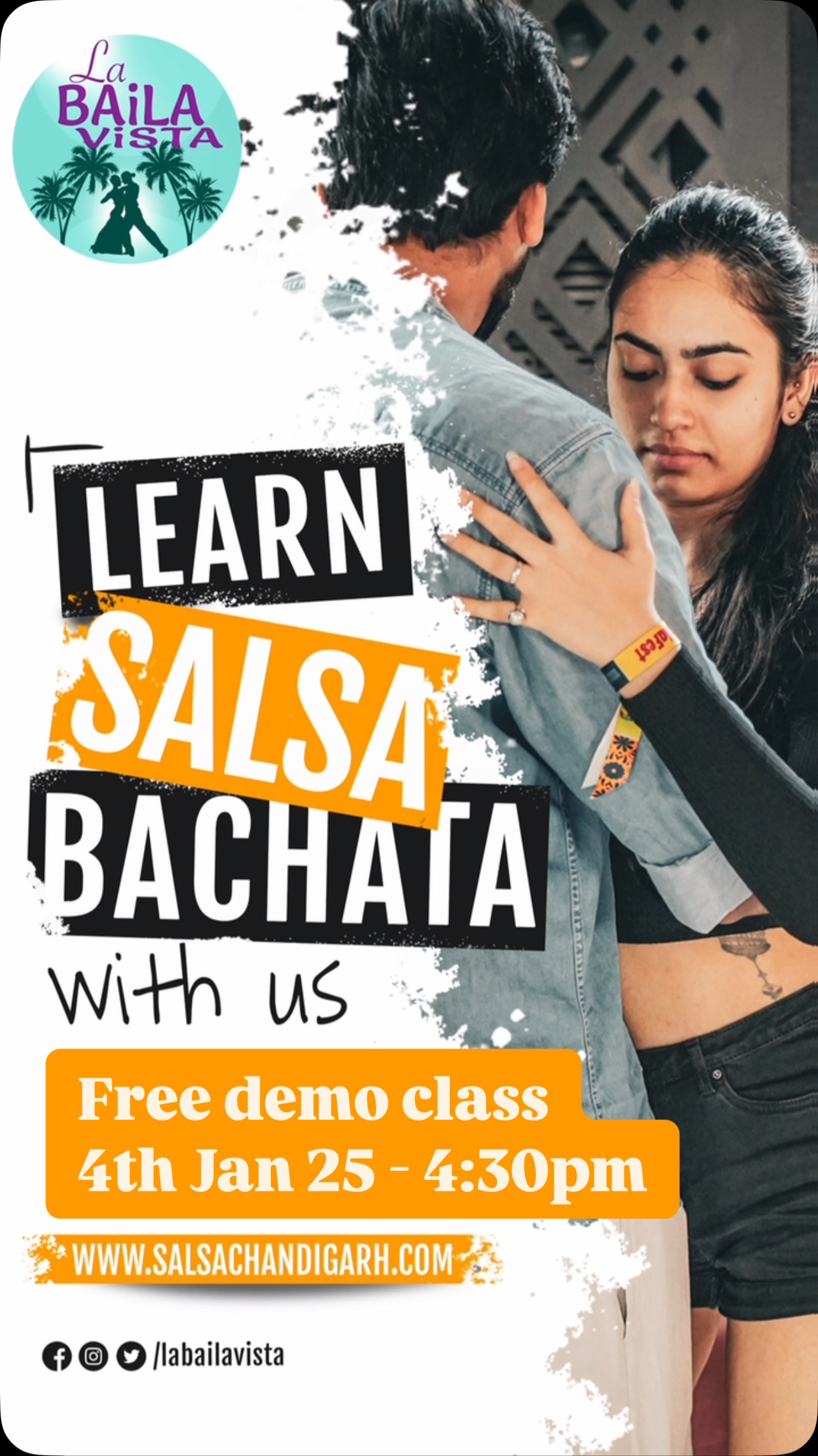 🌟 New Year, New Moves! 🌟
Spice up your weekends with our Salsa & Bachata Batch starting Jan 4th, 2025! 💃🕺
📅 Free Demo Class: Jan 4th @ 4:30 PM
🗓️ Schedule:
Sat: 4:30 PM - 5:30 PM
Sun: 12:00 PM - 1:00 PM
📍 Venue: Bodyzone Fitness & Spa Gym, Sec 9, Chandigarh
💰 Starting at just Rs. 3000/month!
Limited slots available. Don’t miss out! 🔥
👉 Follow us for updates & sign up today!
#SalsaChandigarh #BachataDance #LaBailaVista