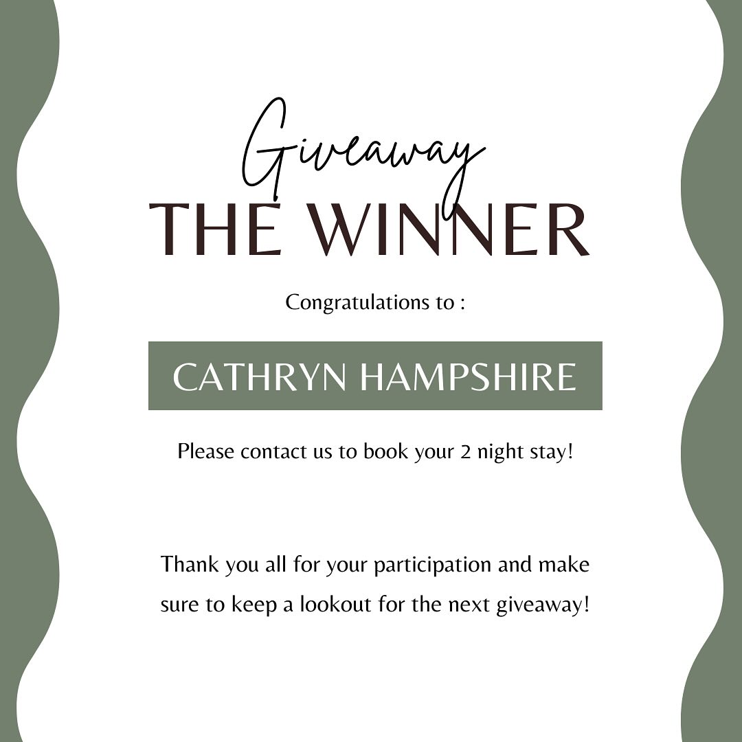 Congratulations to Cathryn Hampshire! You are the winner of our 2 night camping pod giveaway!⭐️
Please contact us to book your stay.
Thank you to everyone who participated in this months giveaway, make sure to keep a lookout for our next giveaway!☺️