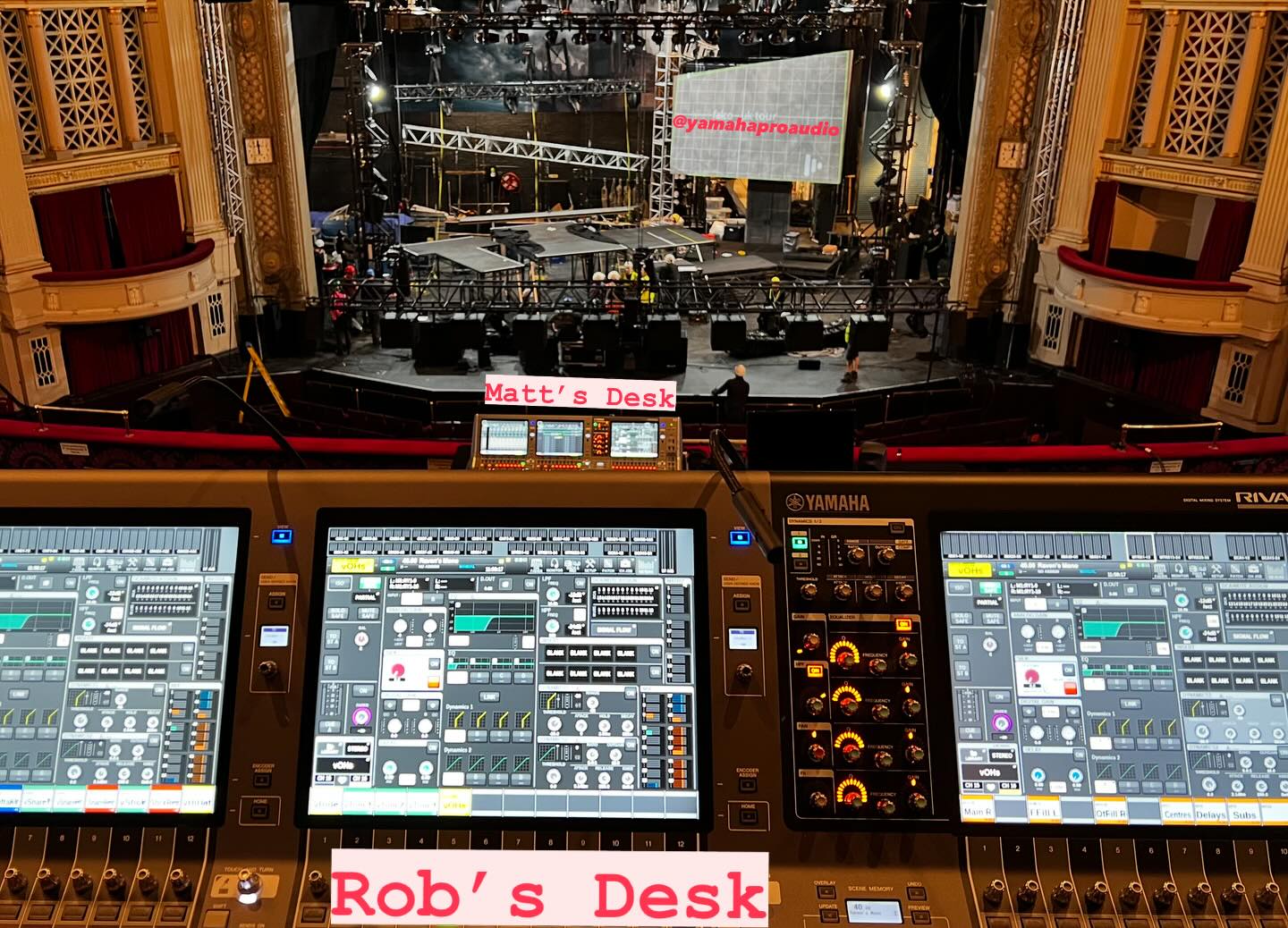 How many desks can you see. Love having the ability of utilising a second desk for production. This allows me to easily make adjustments out in the auditorium from where the audience hear the show. More importantly it stops Rob getting annoyed when I get in the way when using his desk! @batthemusical @yamaha_proaudio_official #sounddesigner #edinburghplayhouse #meatloaf #jimstienman