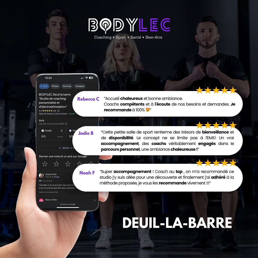🌟Vos avis, notre plus belle récompense ! 🌟
Merci à nos adhérents pour leurs incroyables retours ! 💪🏼 Votre motivation, vos résultats et votre satisfaction nous poussent chaque jour à donner le meilleur. 🔥
Si toi aussi tu veux faire partie de la team Bodylec et atteindre tes objectifs, réserve ta séance d'essai offerte dès maintenant ! 🚀
📩Laisse-nous un avis Google et aide d'autres personnes à découvrir l'aventure Bodylec !
#bodylec #avisgoogle #transformation #coaching #electrostimulation #santé #sport