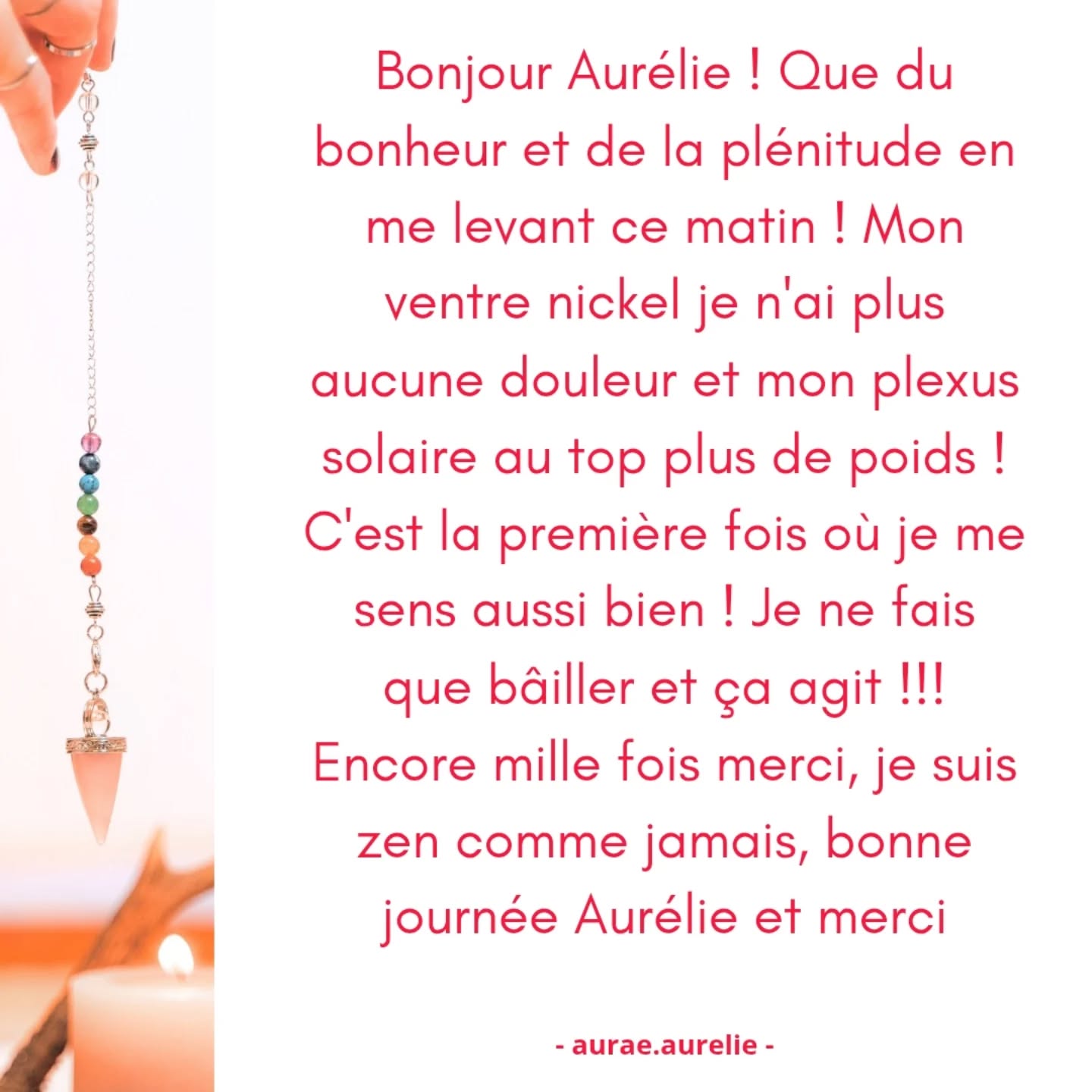 Vos retours post-séance et soins énergétiques sont précieux, tout comme vous ✨️
Merci pour votre confiance 🙏
psychosomatique / symptômes et douleurs chronoques de longue date / pathologies lourdes / soins énergétiques / apaisement / soulagement