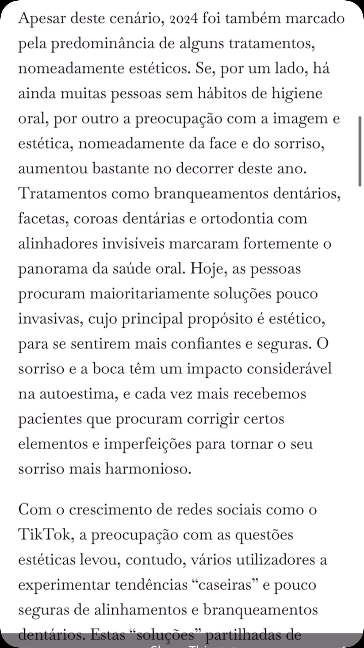 Deixo-vos mais um artigo publicado recentemente desta vez na @healthnews.pt e na @sapo lifestyle sobre a Saúde Oral no ano de 2024 e as melhorias que devem ser aplicadas para um futuro mais saudável.
—————————————————————————————
Here’s another article I recently published, this time on @healthnews.pt and @sapo lifestyle, about Oral Health in 2024 and the improvements that should be implemented for a healthier future.
Link: https://healthnews.pt/2025/01/10/como-estivemos-em-materia-de-saude-oral-em-2024-e-o-que-pode-melhorar/?fbclid=PAZXh0bgNhZW0CMTEAAaYhTlsYqepChk7P7amk5VQ0pIT_fMqhN7Pg5mf5A4o48pa1BM-_AaOOVBY_aem_r8raKCZPePUQh1H3Osep1g
#maloclinic #sapolifestyle #healthnews #oralhealthcare