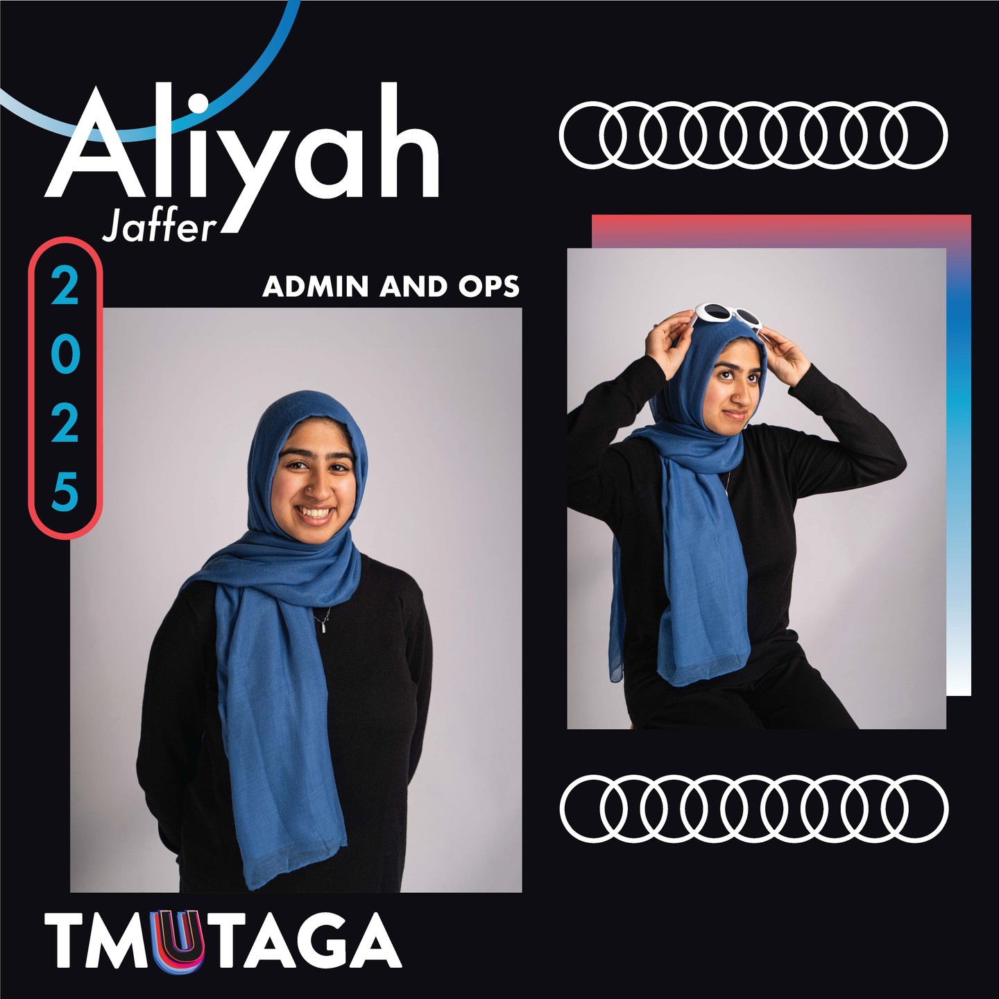 Meet TMUTAGA's Admin and Ops, Aliyah Jaffer!
Hello!! My name is Aliyah and I’m the Admin and Operations director on the team. I’m in my second year of GCM and am concentrating in Publishing while doing a Disability Studies minor. I’m so grateful and excited to be on the team this year with such inspiring peers guiding me!
Outside TAGA you’ll find me in Toronto PL or at a cute cafe around campus! I love exploring the city and finding new books to read (I’ll gladly take a rec!!!) but I’m also mostly in HEI second floor #secondyearhub. You can find me here @aliyahzainabb :)