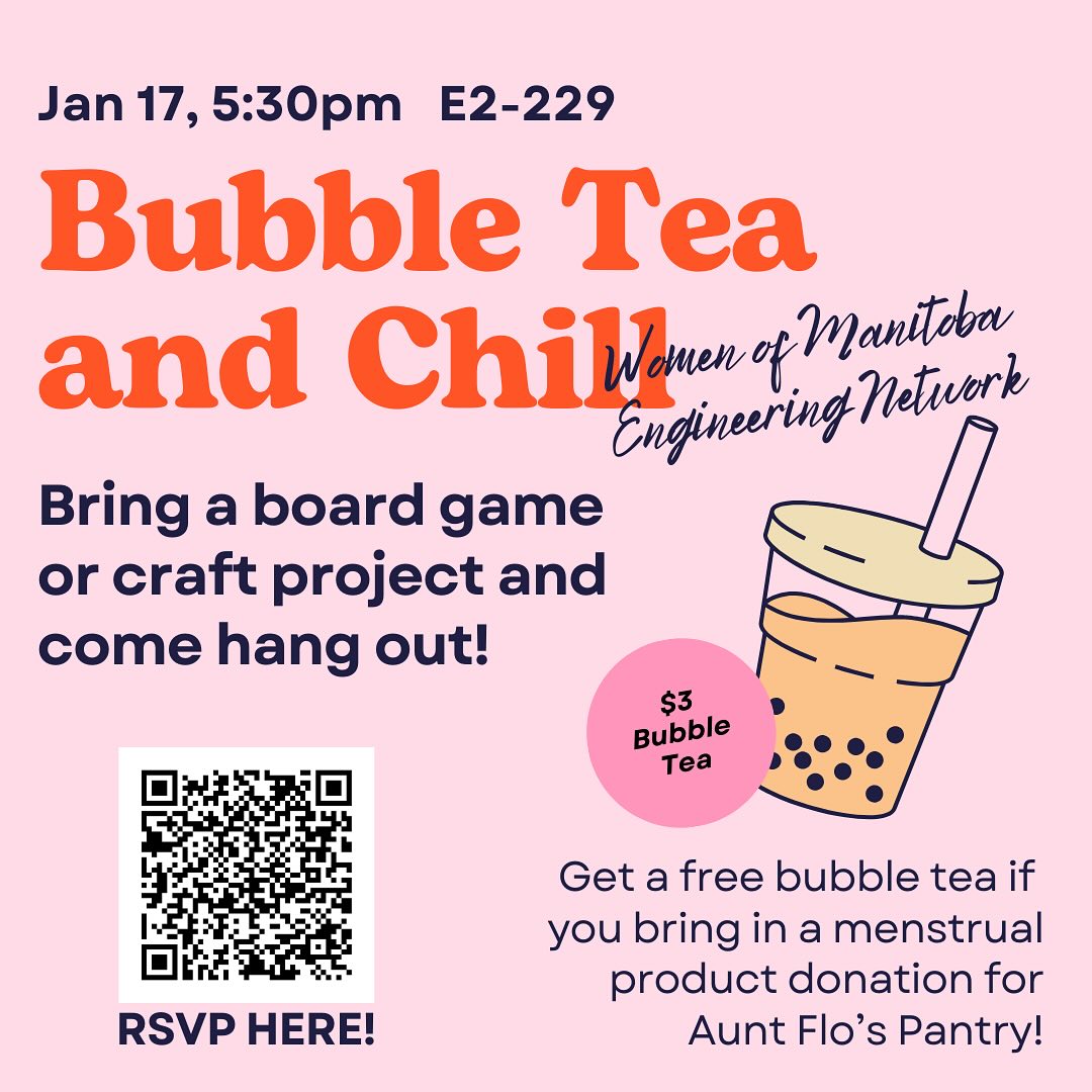 Hi everyone! WOMEN is excited to announce that we will be hosting our first Bubble Tea & Chill Night‼️ You can bring in menstrual products for donation to our Aunt Flo's Pantry to receive a free bubble tea! You can also buy one for $3. Come out and have fun with friends while playing board games, or making cute crafts!
RSVP link can be found in our bio! See you there! 😋