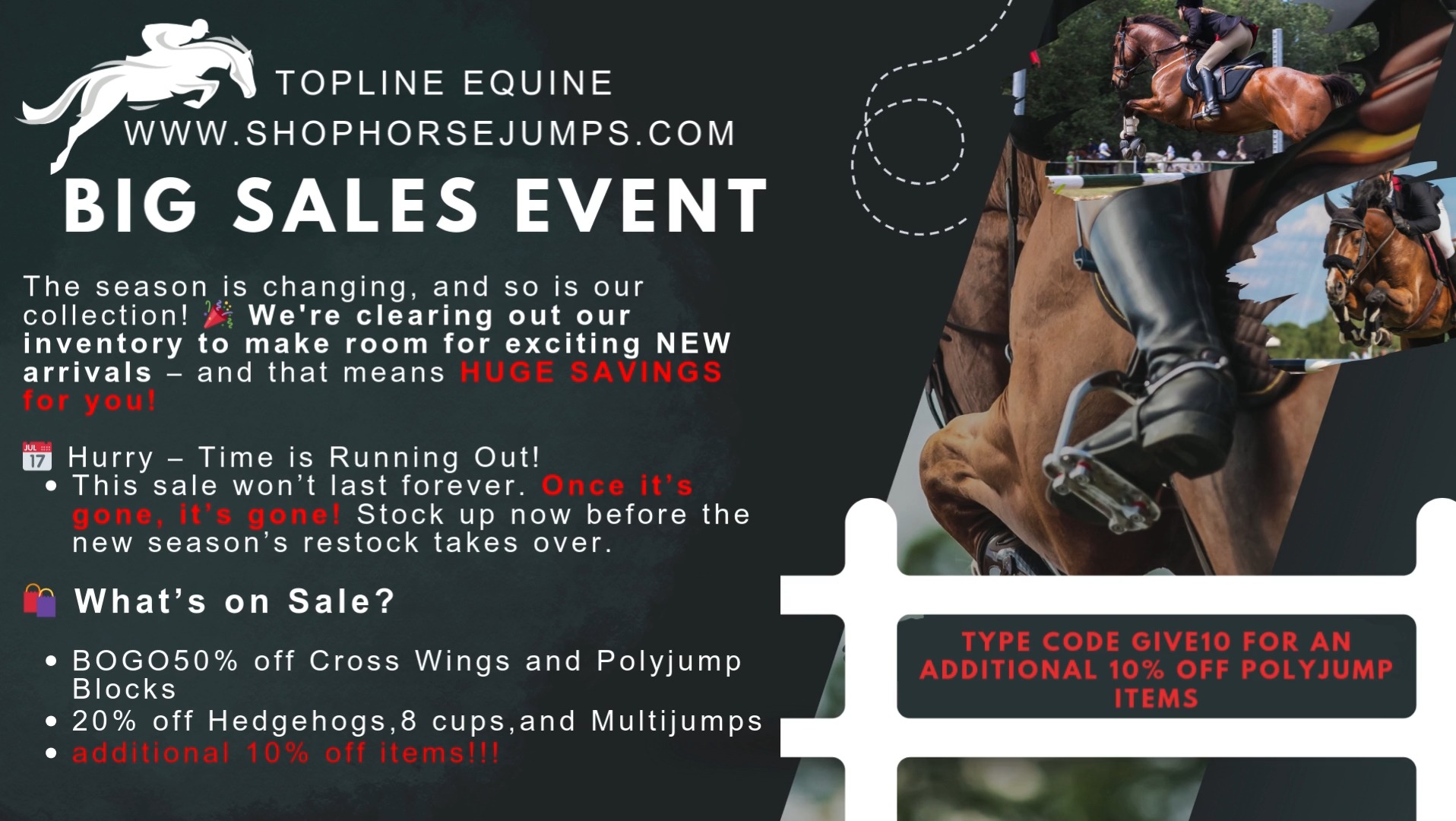 🌟 BIG LIMITED SALE ALERT! 🌟
The season is changing, and so is our collection! 🎉 We're clearing out inventory to make room for exciting NEW arrivals – which means HUGE SAVINGS for YOU!
🛍 What’s on Sale?
👉 BOGO 50% OFF Cross Wings and Polyjump Blocks
👉 20% OFF Hedgehogs, 8 Cups, and Multijumps
👉 PLUS an additional 10% OFF EVERY POLYJUMP ITEM
📅 Hurry – Time is Running Out!
This sale won’t last forever. Once it’s gone, it’s gone! Stock up now before the new season’s restock arrives.
💥 Don’t miss out! Shop now and SAVE BIG! 💥