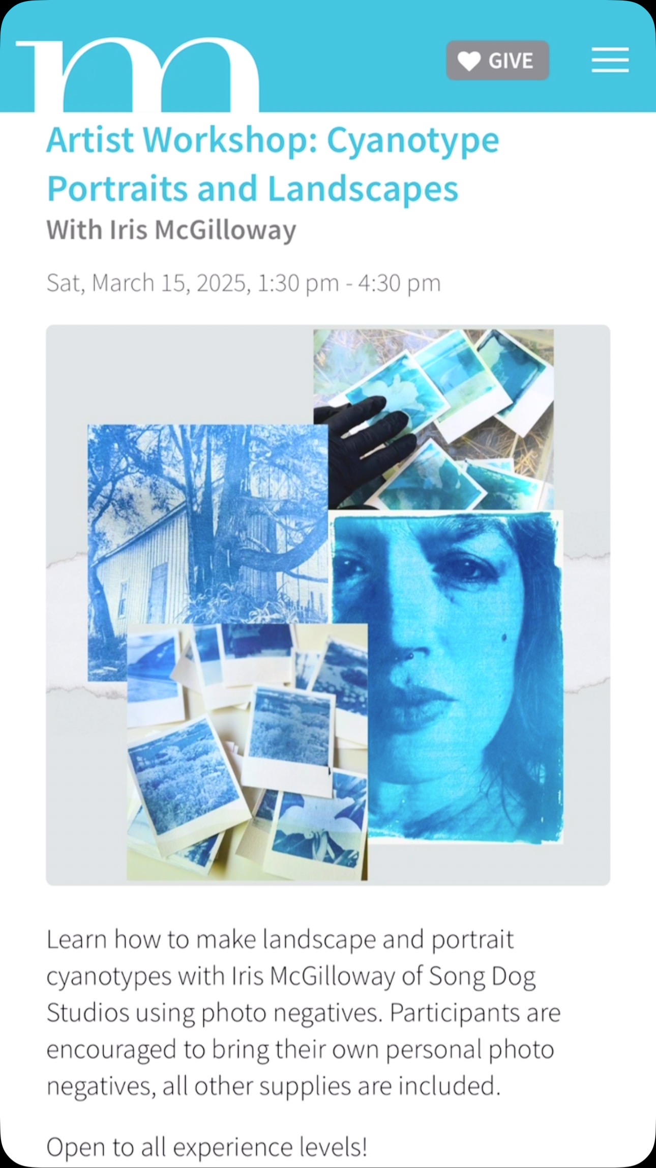 Who’s ready for a Cyanotype Workshop??! 🙋♀️
There have been so many requests for a Cyanotype workshop with Iris, and it’s finally happening.
Join her March 15th at the Monterey Museum of Art for a Cyanotype Portrait and Landscape workshop.
╚══•●•══╝
Learn how to make landscape and portrait cyanotypes with Iris McGilloway of Song Dog Studios using photo negatives. Participants are encouraged to bring their own personal photo negatives, all other supplies are included.
Open to all experience levels!
Cost: $75
Tickets available on the Monterey Museum of Art Website under their events page, or from the link in my Bio.
Thank you so much @montereyart for hosting!