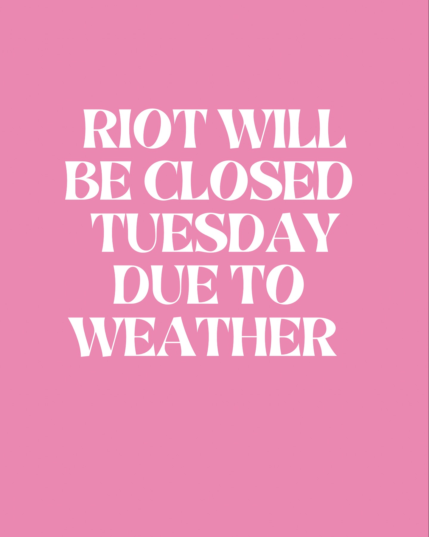 Riot will be closed Tuesday 1/21/25 for potential snowy conditions for the safety of our team and clients.
We will keep you posted for Wednesday as we get weather updates.