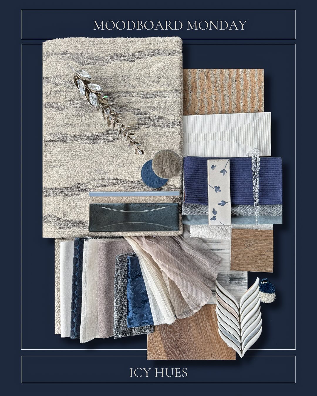 Icy Hues 🔹 Draped in a soft, white blanket. The serene blue crisp air is tinged with a sharp chill, each breath forms delicate puffs of vapor. The trees, laden with a glistening coat of ice, stand silent, while branches sparkle like diamonds. Stillness..❄️🦌
.
.
.
#firstsnowoftheyear #snowday #icyhuesfortheblues #iceasthetic #interiordesign #hospitalitydesign #moodboardaesthetic #moodboardmonday #winterlandscape #serenebeauty #designinnature #biophiliadesign