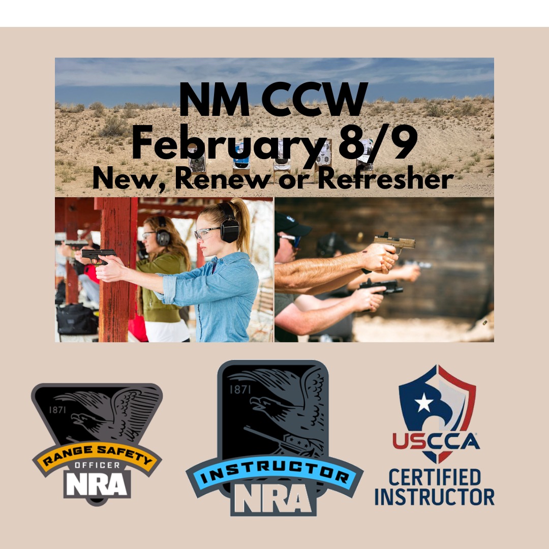 Join us for our next New Mexico CCW class. February 8 and 9, 2025.
This 15 hour course will provide training on basic pistol handling and function as well as NM CCW liability and legality. Perfect for all shooting skill background and skill levels.
https://www.bosquetactical.com/courses
.
.
.
#NMCCW #CCW #ConcealedCarry #NewMexicoConcealedCarry #Firearm #FirearmSafety #FirearmTraining #NRATraining #GunSafety #GunTraining #BosqueTactical #AlbuquerqueCCW #RioRanchoCCW #ConcealedCarryLicense #2A #FirstAid #EmergencyFirstAid #USCCA #MedicalTraining #TraumaMedical #USCCAtraining