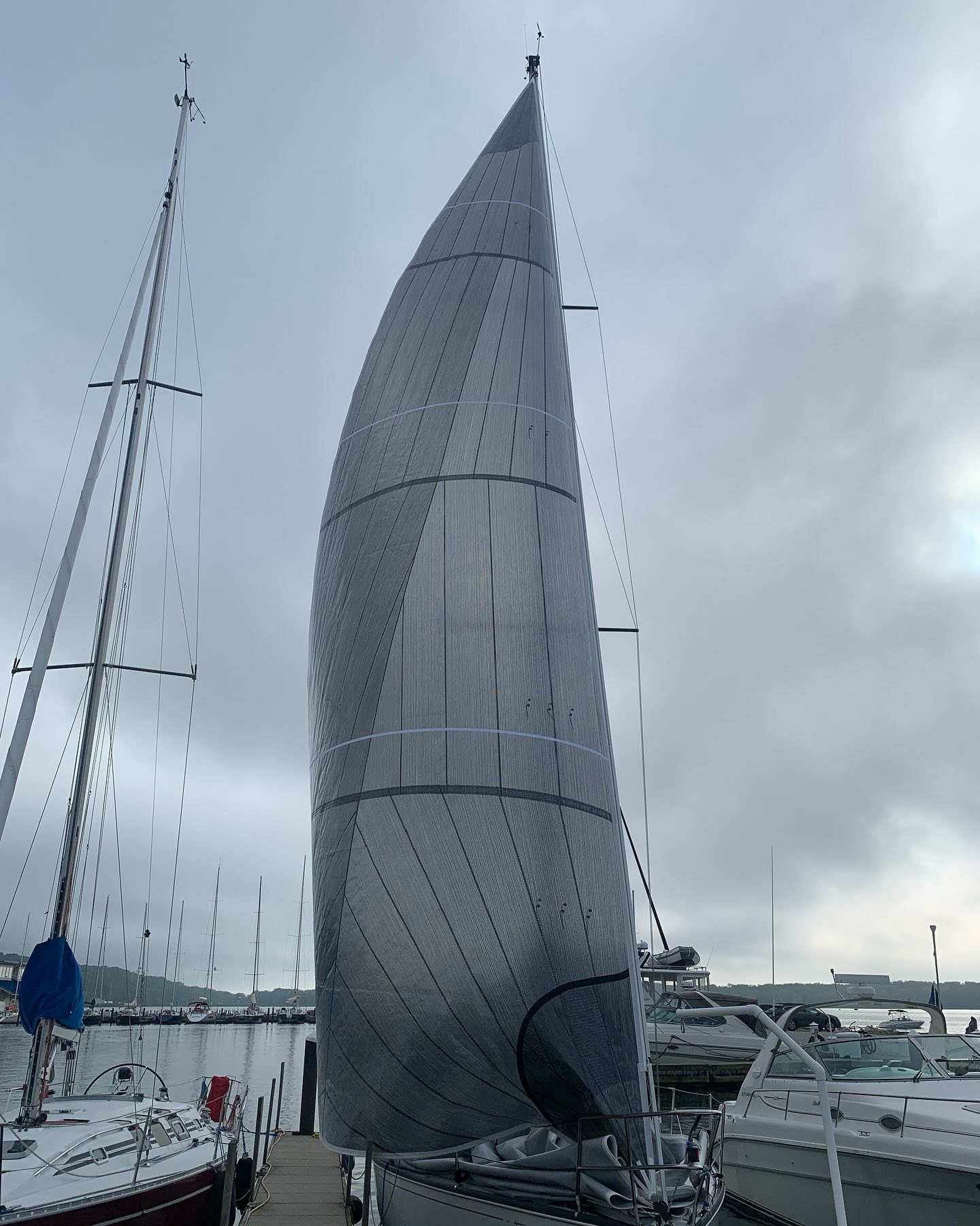 C&C 110 Superlight 155% (1-Schwifty-5)
-SSGP 1.8/2.7oz
-integral Soft Shackle clew
-AWS 0-12kts
The goal was a no penalty code-like sail for the dying weeknight JAM races. The solution, the superlight. This sail weighs in just under 1/3 the weight of our 130% Genoa, sub 25lbs bag weight!
