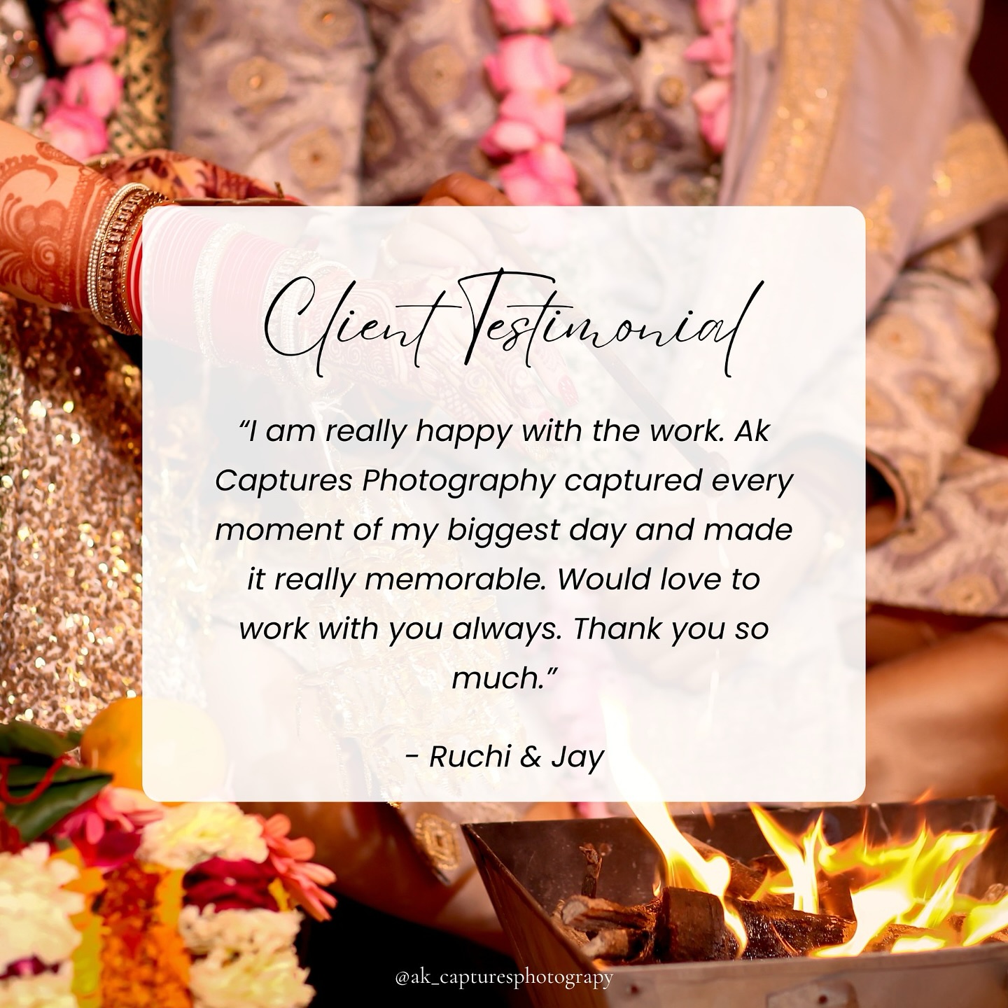 Happy clients fuel our passion and dedication. A heartfelt thank you to Ruchi & Jay for their wonderful feedback! ❤️
AK Captures Photography – Turning Your Moments into Masterpieces! 📸
Looking for a photographer who can capture every detail of your special day with creativity and precision? AK Captures is here to transform your memories into timeless works of art!
✨ What We Offer:
• Engagements & Weddings: Capturing your love story in the most beautiful way.
• Family & Portraits: Cherishing moments that last a lifetime.
• Corporate & Events: Professional coverage tailored to your needs.
• Baby Showers & Pre-Weddings: Documenting the joy and excitement of life’s biggest milestones.
🔥 Why Choose AK Captures?
• Personal Connection: We get to know you, ensuring each photo reflects your unique story.
• Creative Vision: Fresh perspectives and artistic flair in every shot.
• Attention to Detail: From candid moments to perfectly posed shots, nothing is overlooked.
• High-Quality Delivery: Your memories delivered quickly, with stunning results.
👉 Ready to Capture Your Special Moments? Contact AK Captures today and let’s make your memories unforgettable!
Call: +1 484-273-5799
Email: inquiry@akcaptures.com
Website: www.akcaptures.com
#photography #photooftheday #love #instagood #instagram #photo #nature #picoftheday #like #photographer #beautiful #follow #art #fashion #travel #bhfyp #photoshoot #likeforlikes #instadaily #naturephotography #model #me #smile #style #instalike #happy #likes #myself #followme #followforfollowback