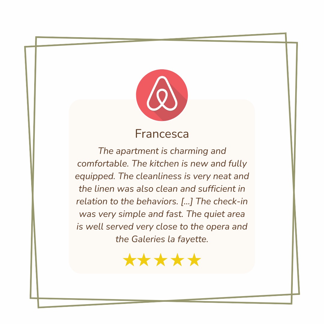 A big thank you to Francesca for this great feedback on your stay! 🏡💫 At Evengestion, our priority is to offer you comfortable spaces and an unforgettable experience. Your satisfaction motivates us every day! 🌟
👉 Discover our apartments and experience an exceptional stay in Paris. 📍
#AvisClient #SéjourParfait #ExpérienceUnique #thankyou #evengestion