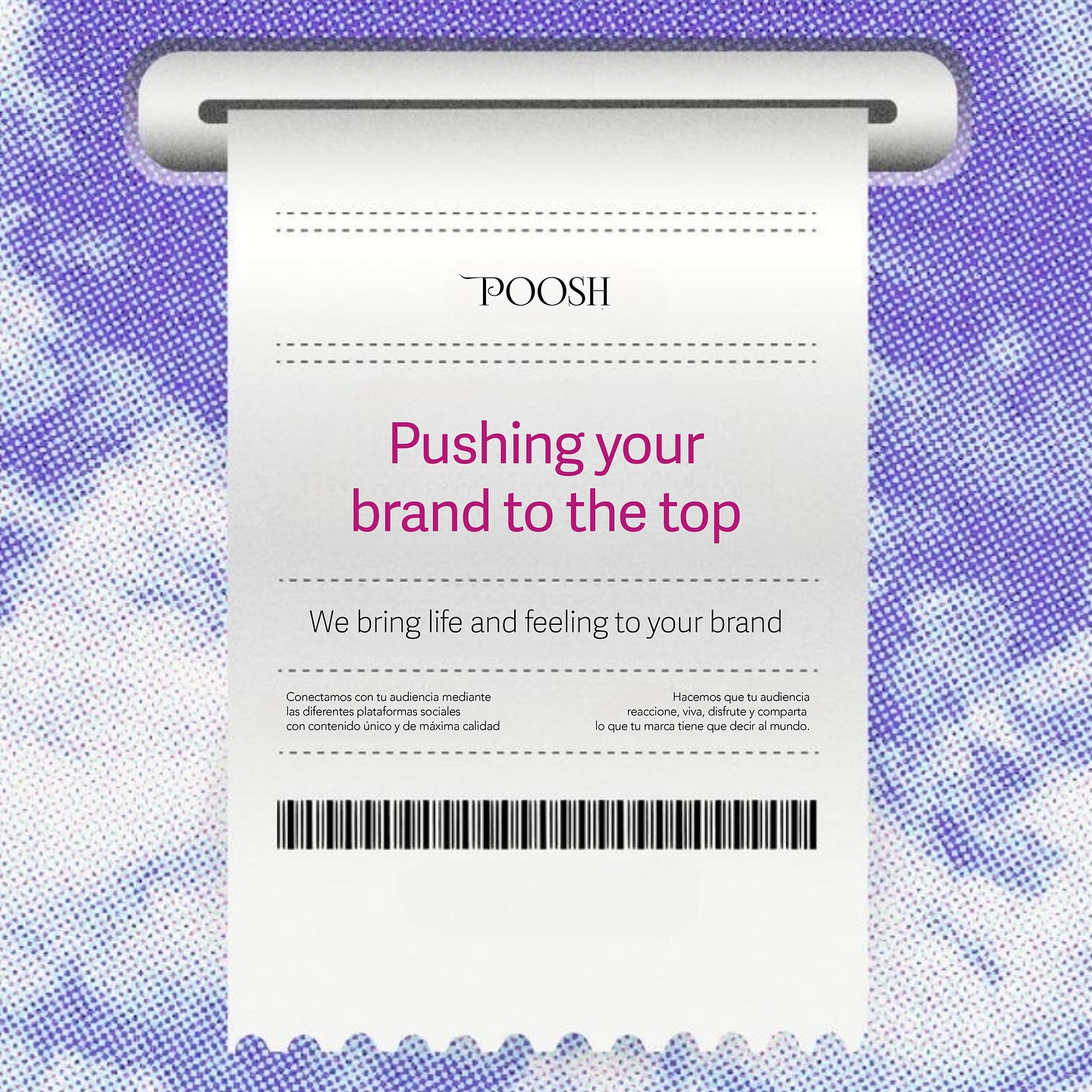 🛒 TICKET EN POOSH
🎯 En POOSH Agencia, no solo creamos contenido, ¡creamos experiencias!
Nuestra misión es darle vida y sentimiento a tu marca a través de contenido único y de la más alta calidad, diseñado especialmente para destacar en las plataformas sociales. 💡✨
✨ ¿Qué logramos?
✔️ Conectar con tu audiencia de manera auténtica.
✔️ Hacer que tus seguidores reaccionen, vivan, disfruten y compartan lo que tu marca tiene que decir al mundo.
✔️ Construir relaciones que trascienden la pantalla.
💌 Si quieres que tu marca inspire, impacte y deje huella, ¡escríbenos! Estamos listos para ayudarte a contar tu historia de la forma en que merece ser escuchada. 🚀
#ContenidoConImpacto #MarketingEmocional #SocialMediaEstrategico #HazQueTuMarcaConecte #PooshAgencia