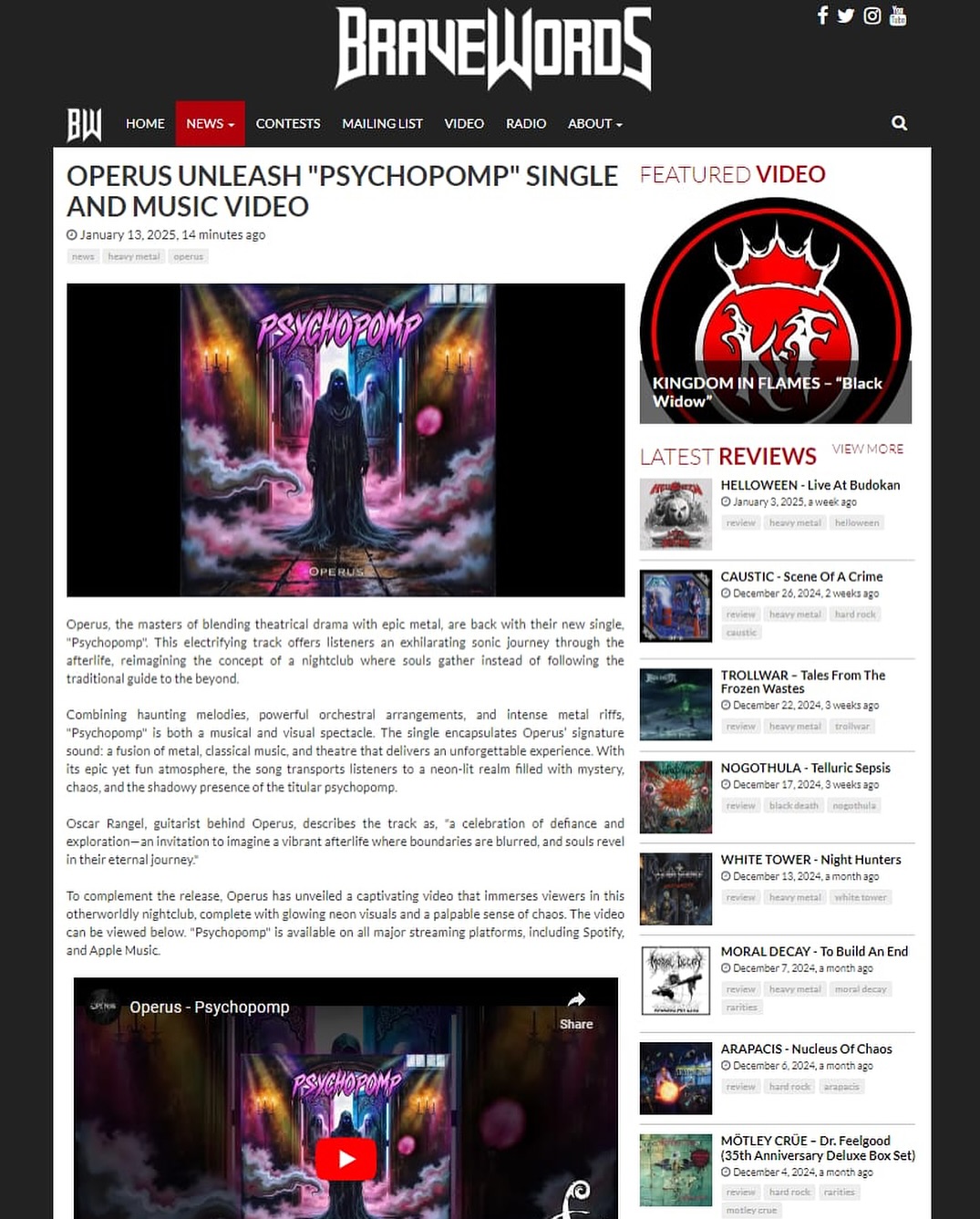 Massive thanks to @bravewords666 for spreading the word of our latest release PSYCHOPOMP!! We’re all super excited & grateful of the positive feedback thus far from those who have already watched/listened… Thank you!