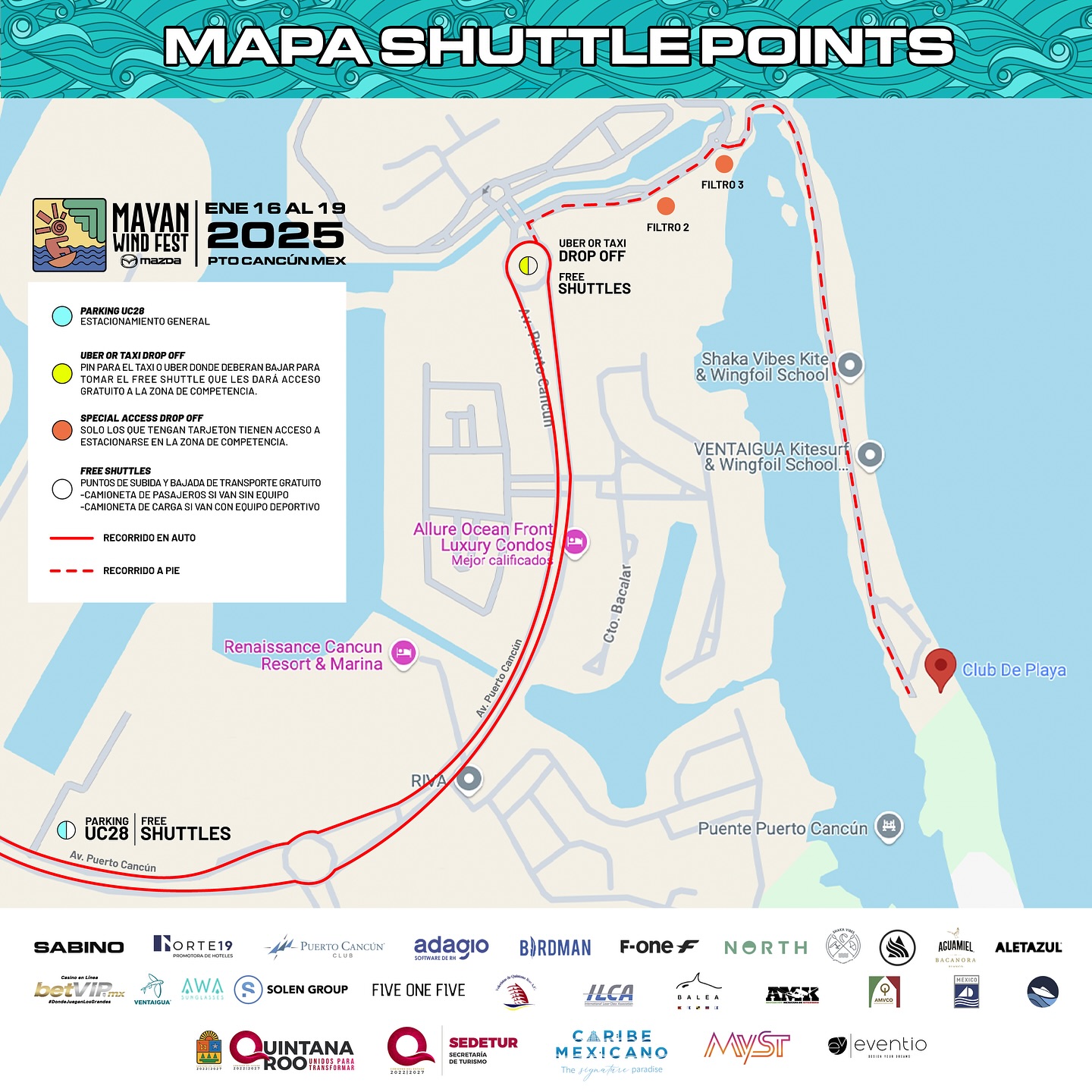 ¡Planifica tu llegada al Mayan Wind Fest! 🚌✨
Consulta el mapa oficial de shuttle points y descubre las ubicaciones estratégicas para abordar el transporte gratuito hacia el evento. 🗺️🚤
📍 Encuentra el mapa completo en nuestras historias.
¡Nos vemos en Puerto Cancún del 16 al 19 de enero! 🌊🏄♀️
#MayanWindFest #Cancun #QuintanaRoo #Windsurf #Kitesurf #PuertoCancún