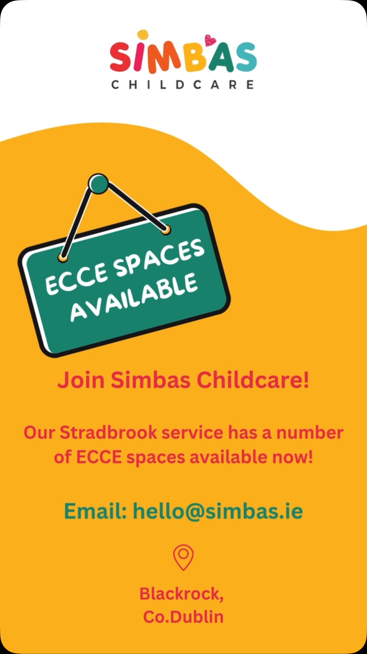 Join Simbas Childcare today!
A home away from home, our Montessori is the perfect environment for your little one to thrive.
Open daily for 3.5 hours.
#simbaschildcare #blackrock #montessoriireland #montessori #earlychildhoodireland #earlyyearsireland #ecce