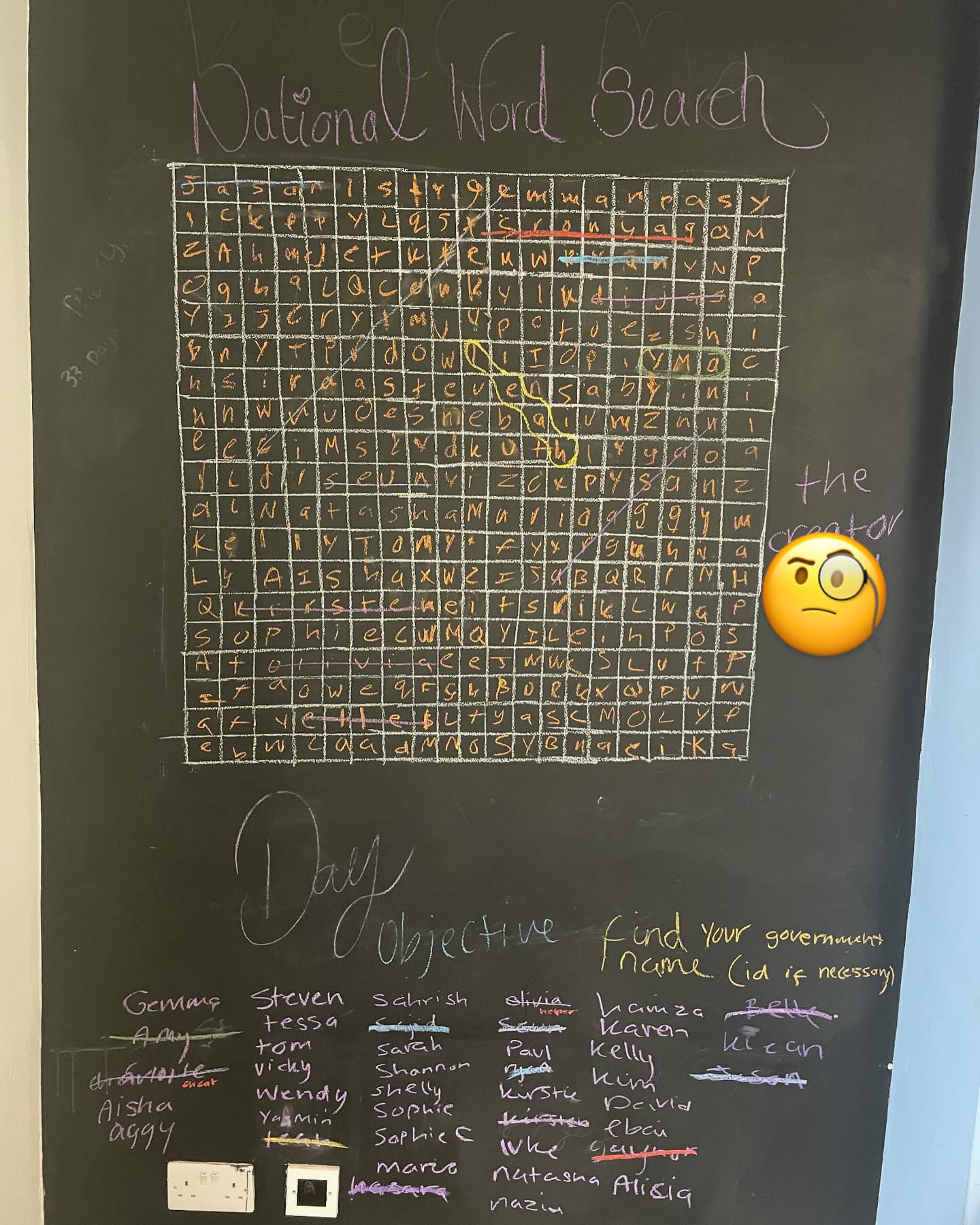 Yesterday was National word search day. The young people spent the day using their competitive edge to race and find all the hidden words. Today one of our young people switched the roles and created a staff name word search so staff need to find their names on a giant word search.