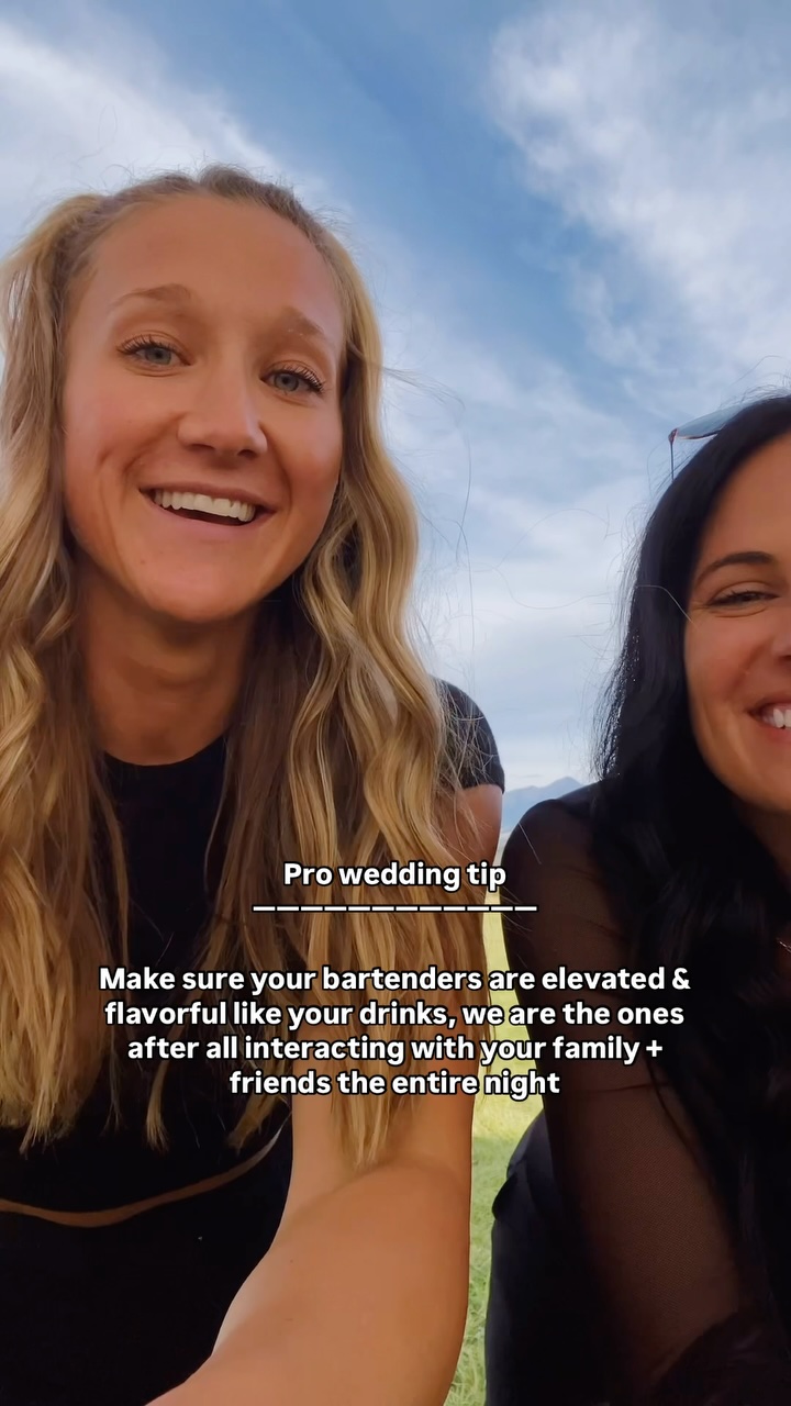 bartenders can make or break your wedding experience…
because we are the main vendor your family + friends will interact with all night long so you want to make sure they enhance the experience, NOT detract it!
And enhancing by:
🥂 Handling high volume drinks with speed & accuracy to eliminate long lines
🍹 Experience making a variety of drinks to meet all guest preferences + palates
💁🏼♀️ Professional, engaging & friendly
🤌🏼 Responsible serving, eliminating overconsumption to keep everyone safe
With a combination of 16 combined years in serving events to all demographics with some Montana hospitality, we got you covered!
Sincerely,
your fav blonde and brunette bartending duo 🤘🏼
#bozemanbartenders #bozemanmobilebartenders #dryhirebartenders #bozemanbarservices #bozemanweddings #montanaweddings #montanabartenders #weddingbartenders #mobilebartenders #bozemanevents #montana