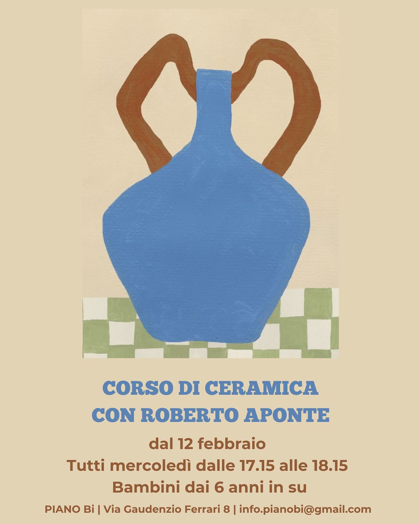 Siamo felicissime di inaugurare il corso di ceramica con il nostro adorato Roberto Aponte 🤍
Guidati dalle sue sapienti mani, i bambini impareranno le varie tecniche della ceramica e progetteranno un loro artwork dall’inizio alla fine.
Si comincia mercoledì 12 febbraio, pronti a rimboccarsi le maniche!
Scrivi a info.pianobi@gmail.com per info e prenotazioni
#pottery #ceramic #kids #kidsworkshop #artlab #arte #ceramica #pianobi #milano